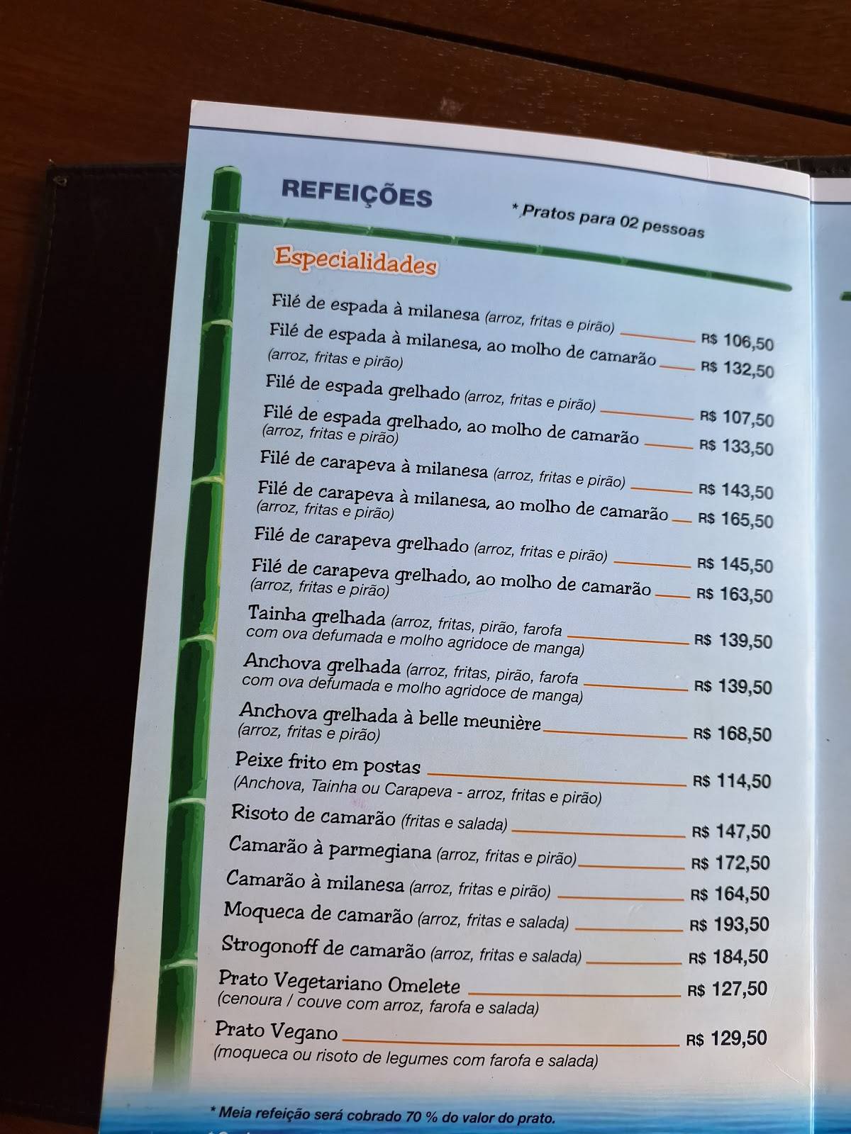 Restaurante Lagoa Azul cardápio