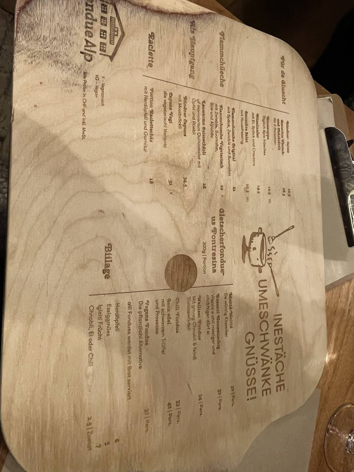 Menu di Fondue Alp 