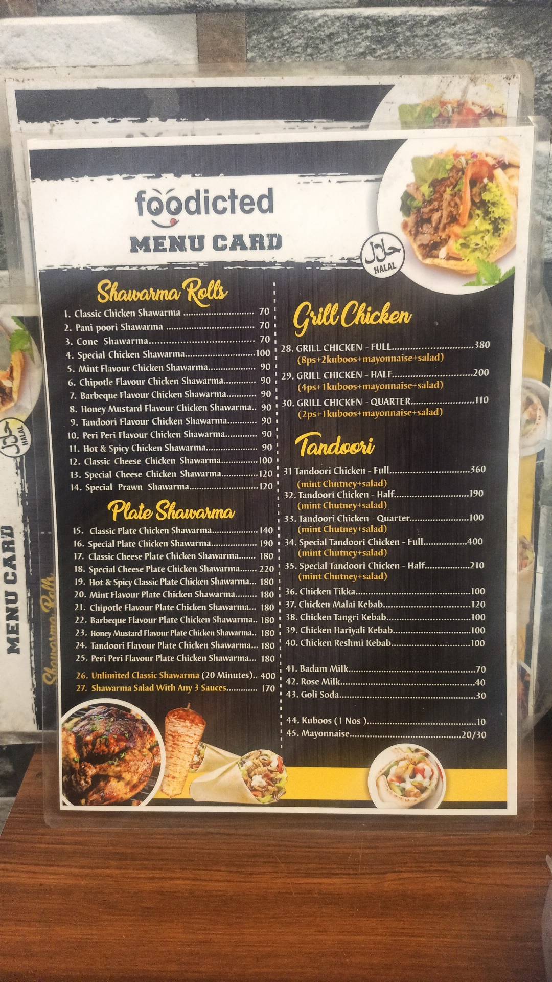 Foodicted menu