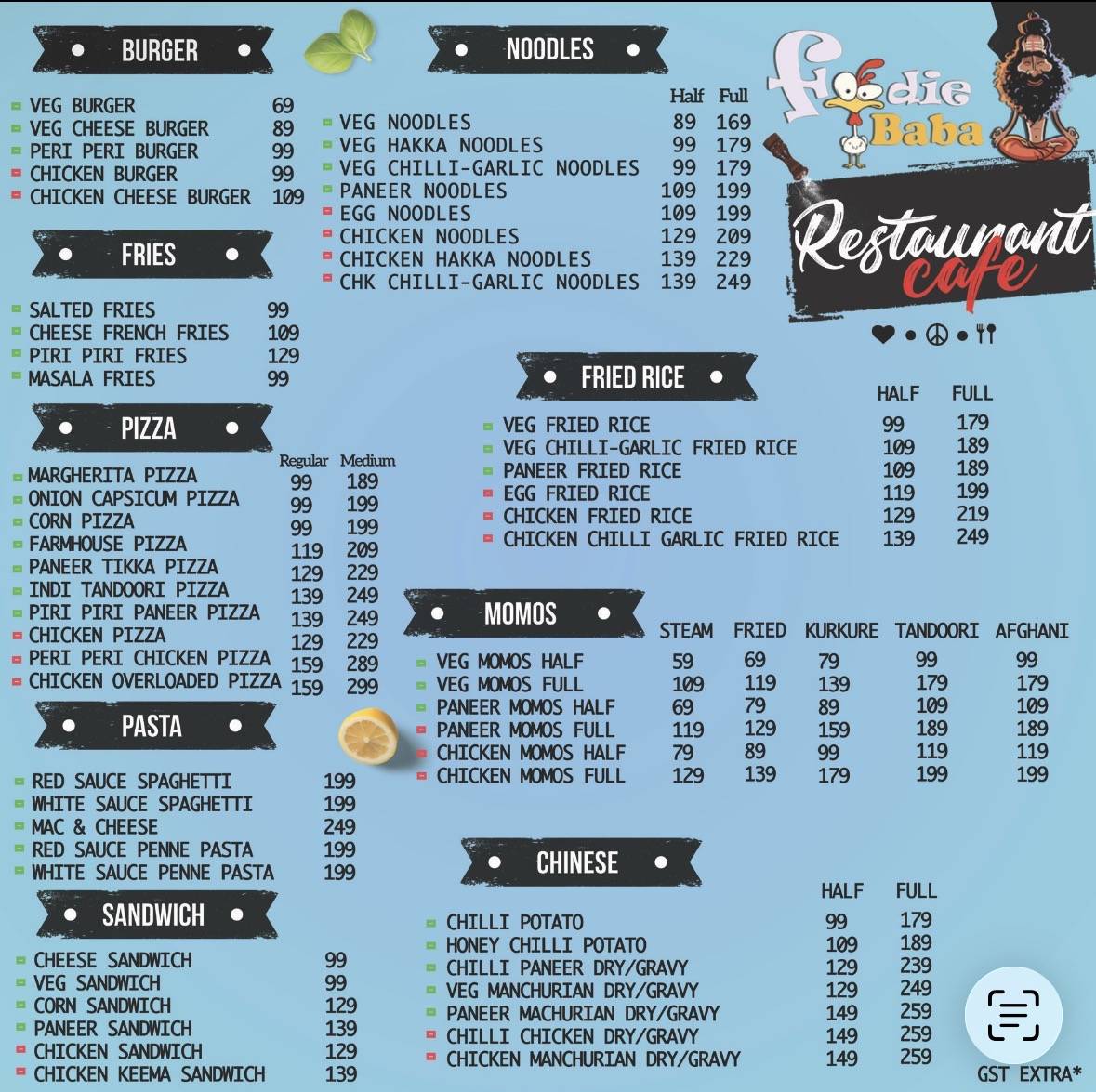 Foodie Baba menu
