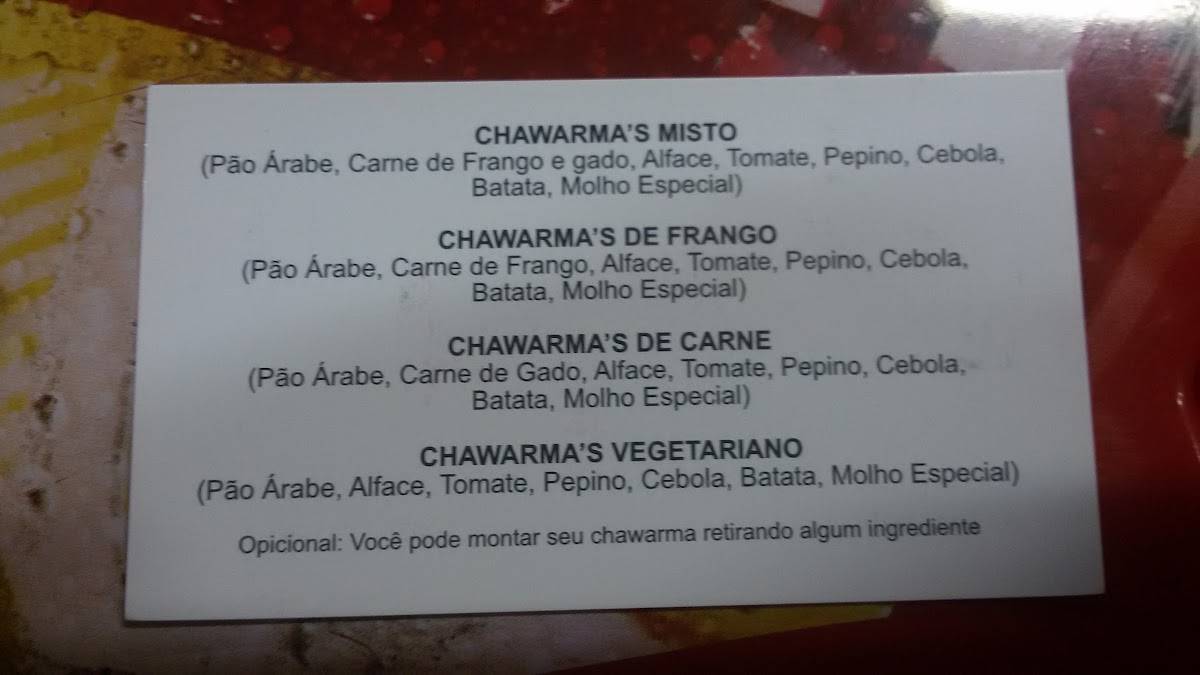 Formigas Shawarmas cardápio