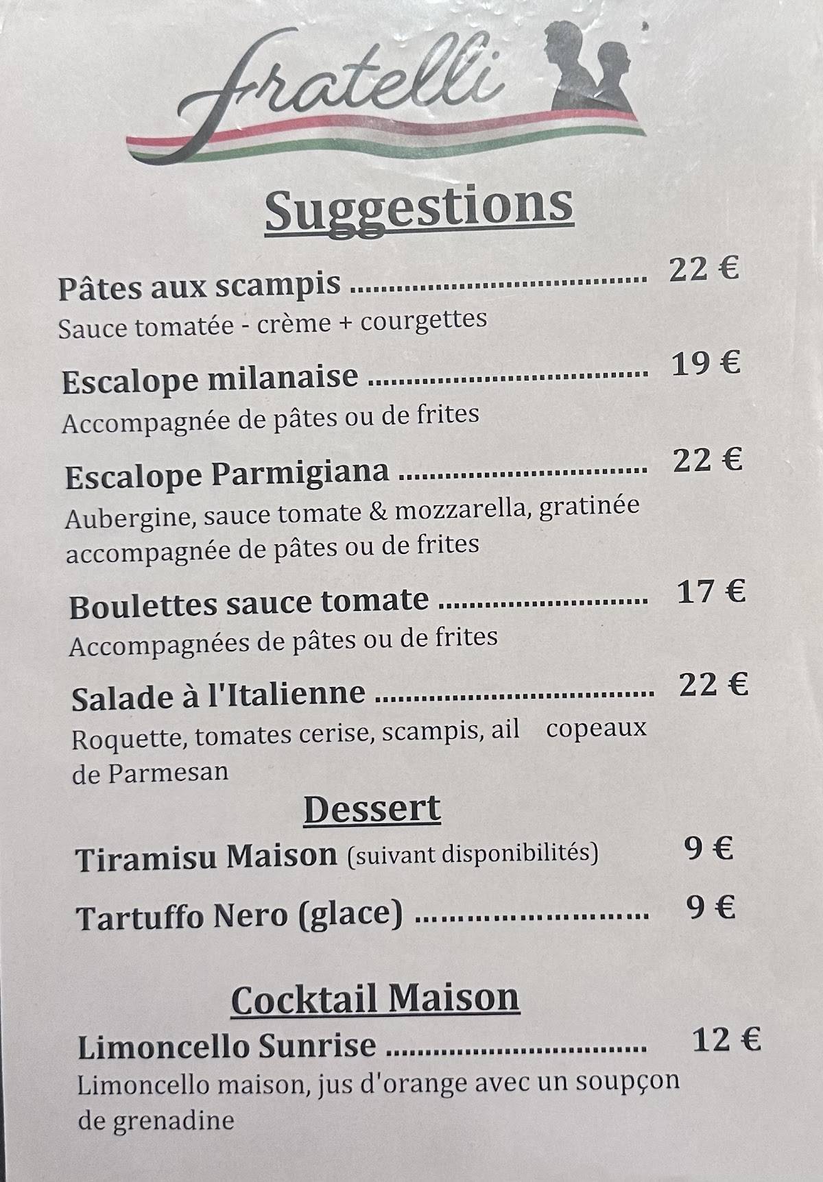 Menu de Fratelli Forest National
