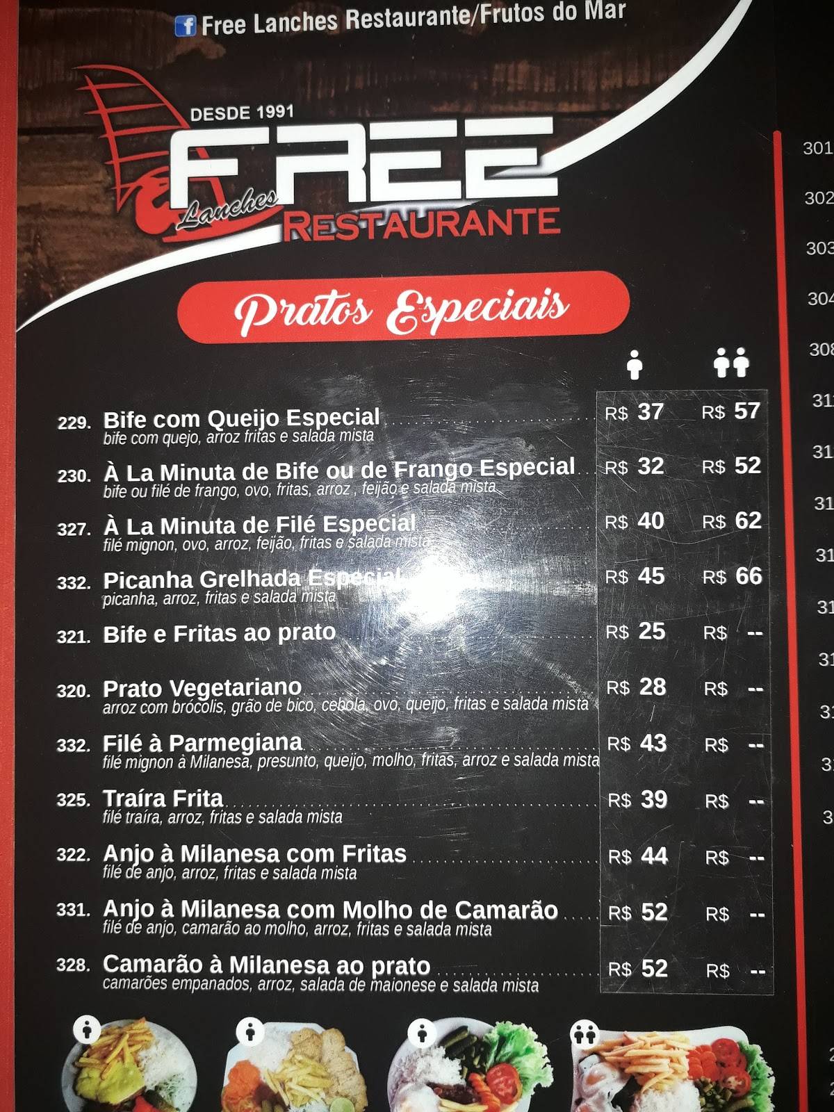 Free Lanches cardápio