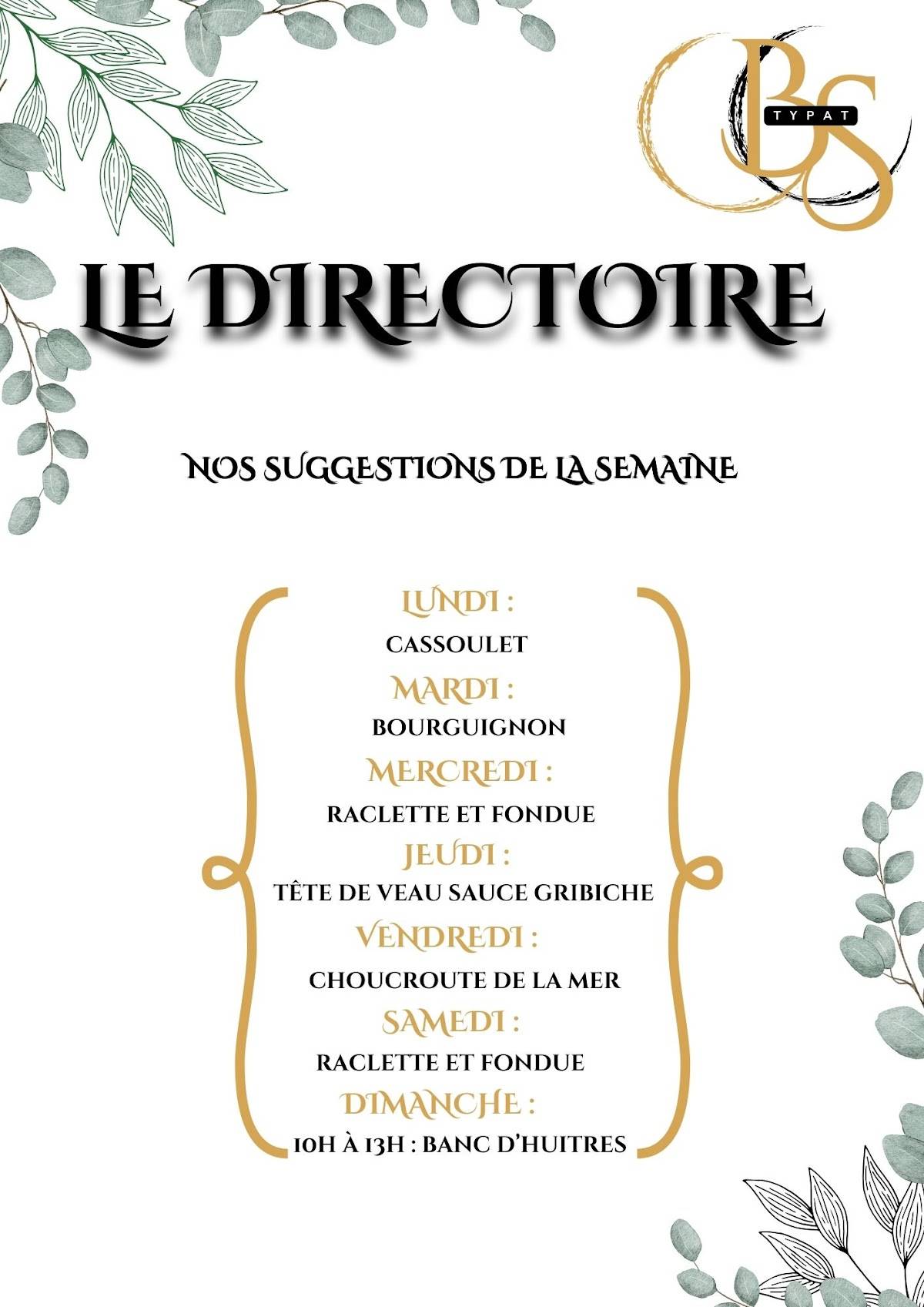 Menu de Le Directoire