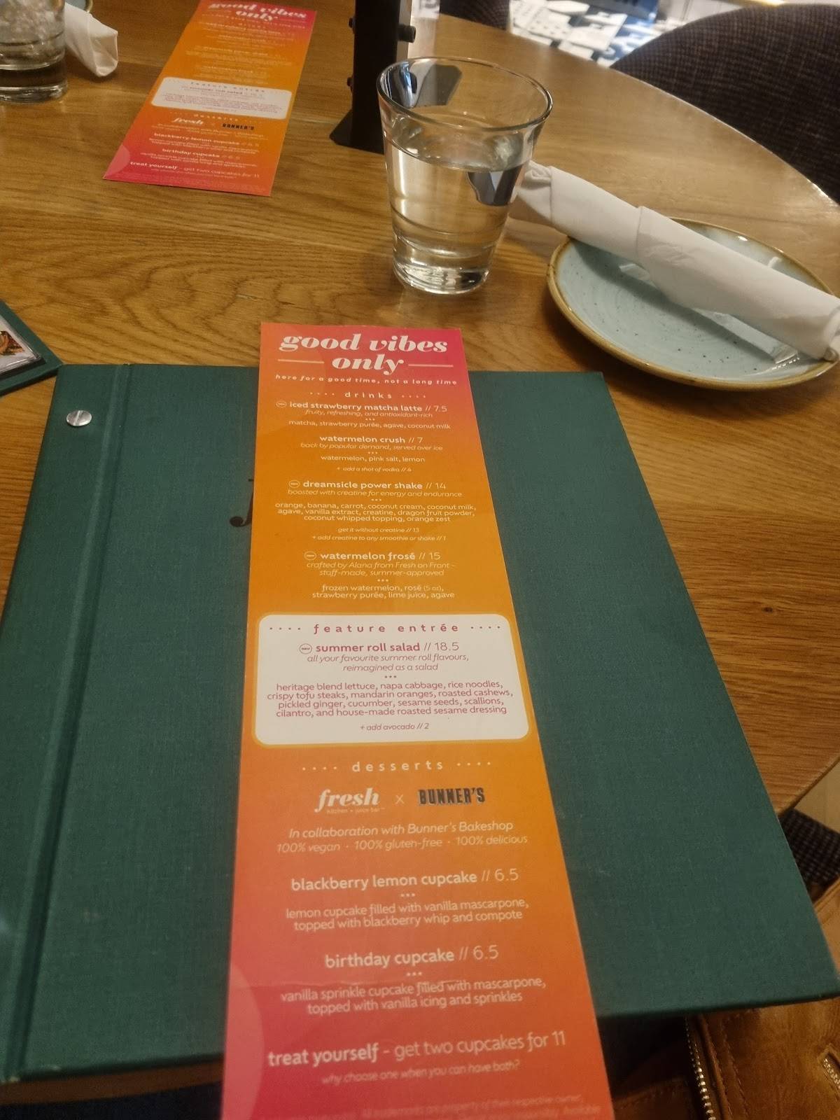 Menu de Fresh Kitchen + Juice Bar