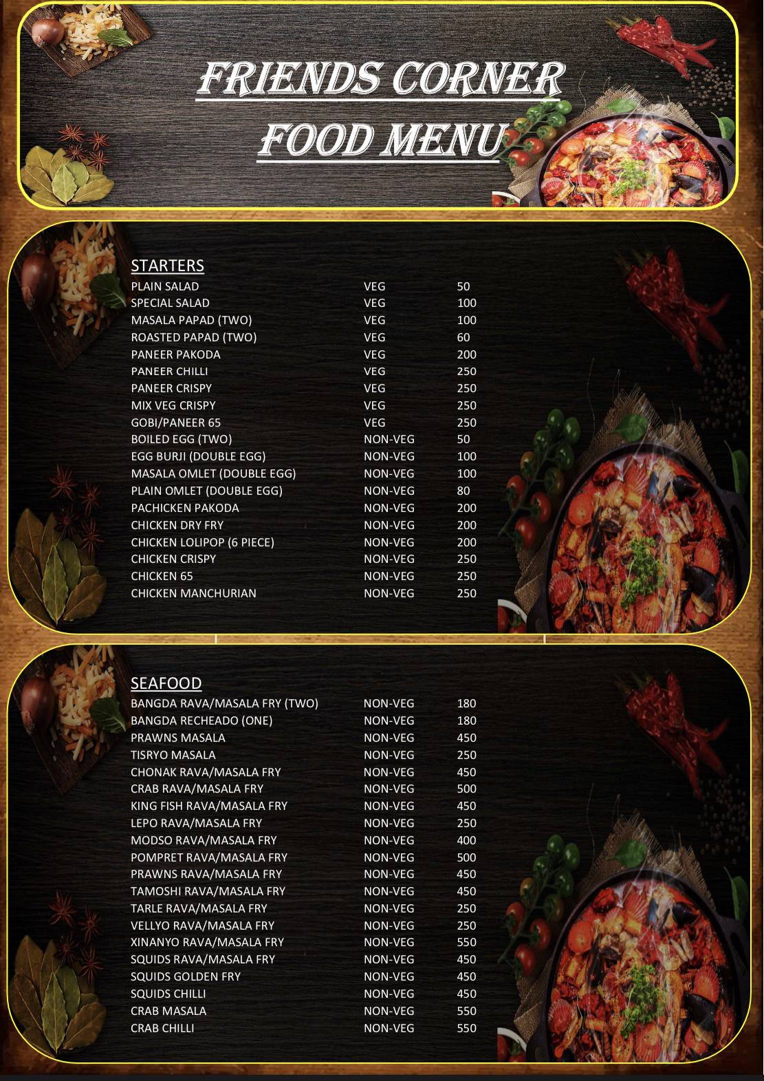 Friends Corner Family Bar & Restaurant menu