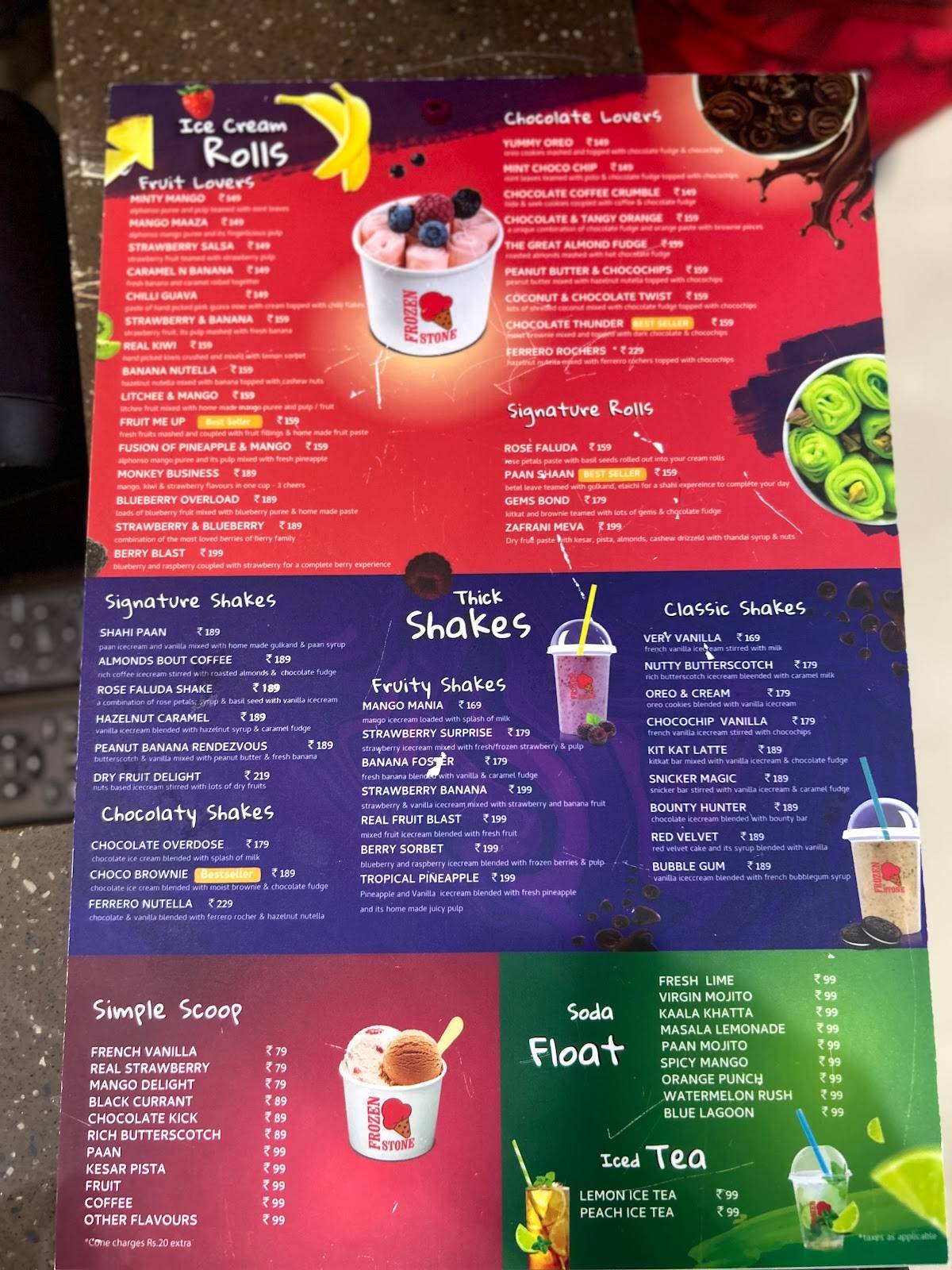 Frozen Stone menu