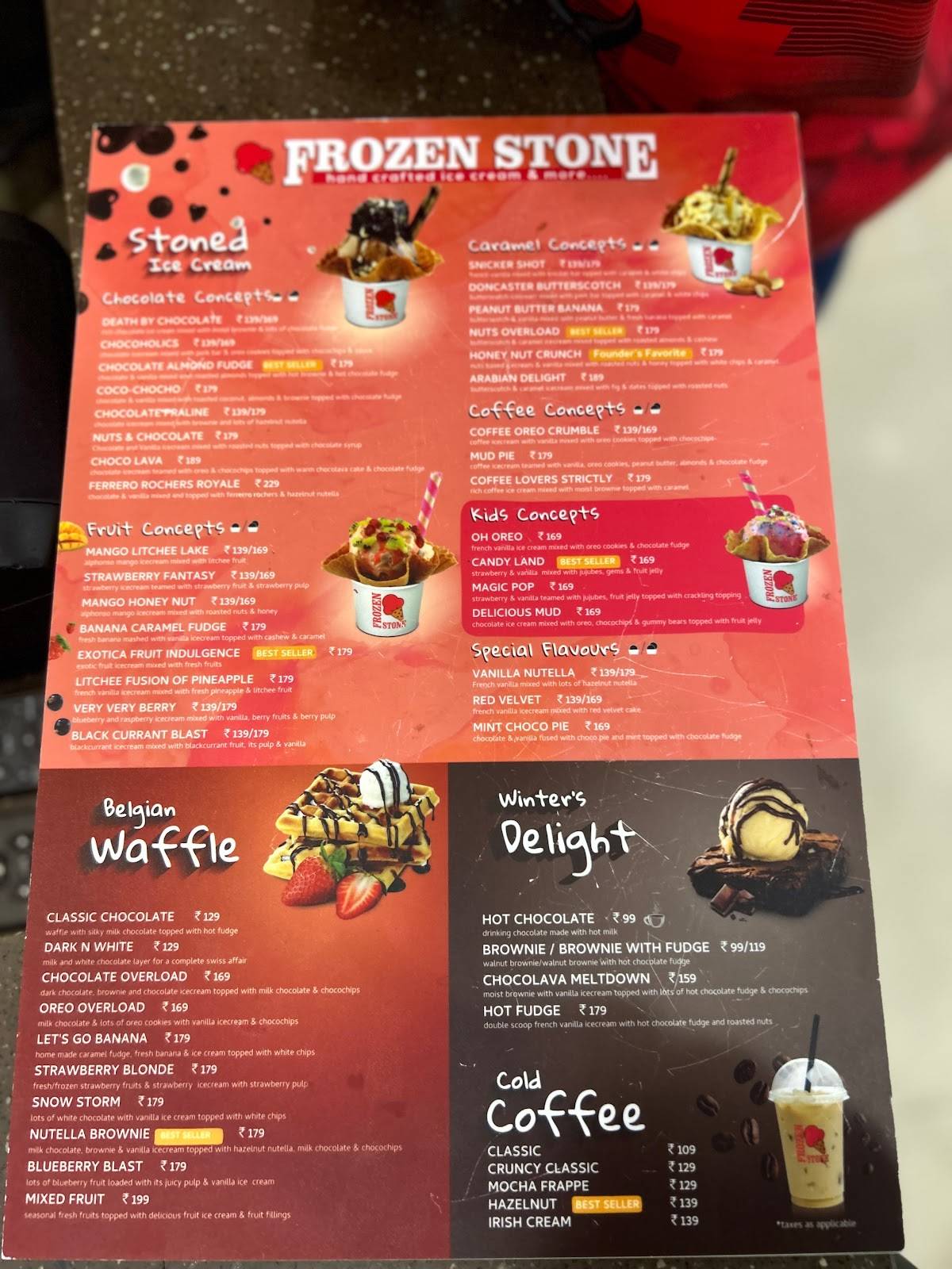 Frozen Stone menu