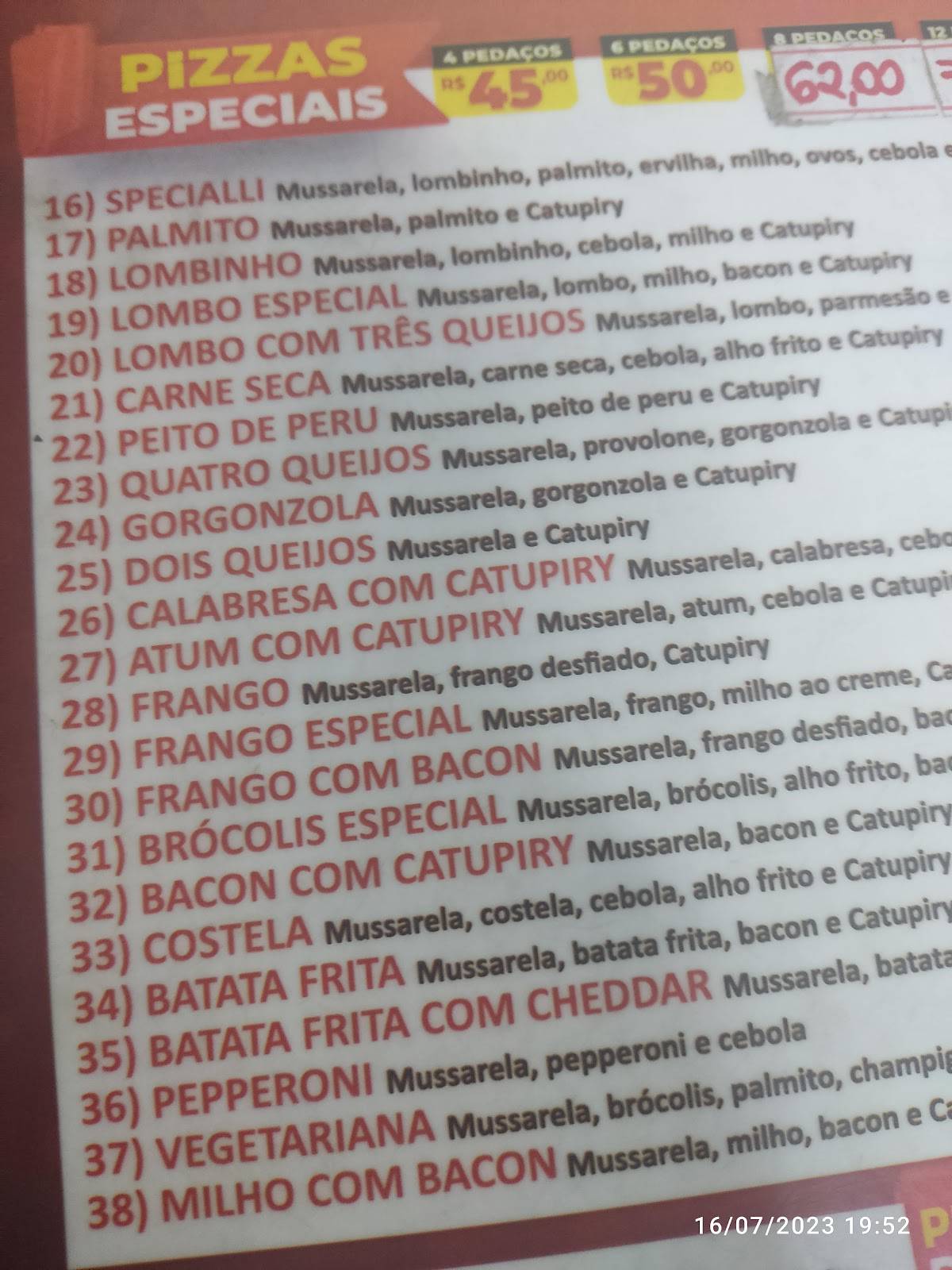 GS Pizzaria cardápio