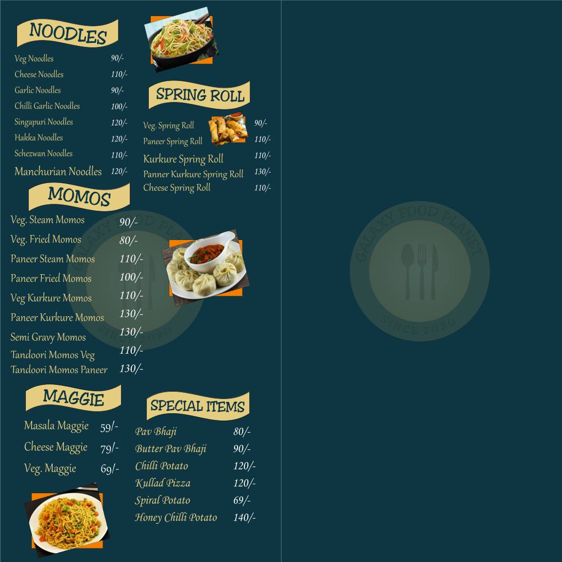 Galaxy Food Planet menu