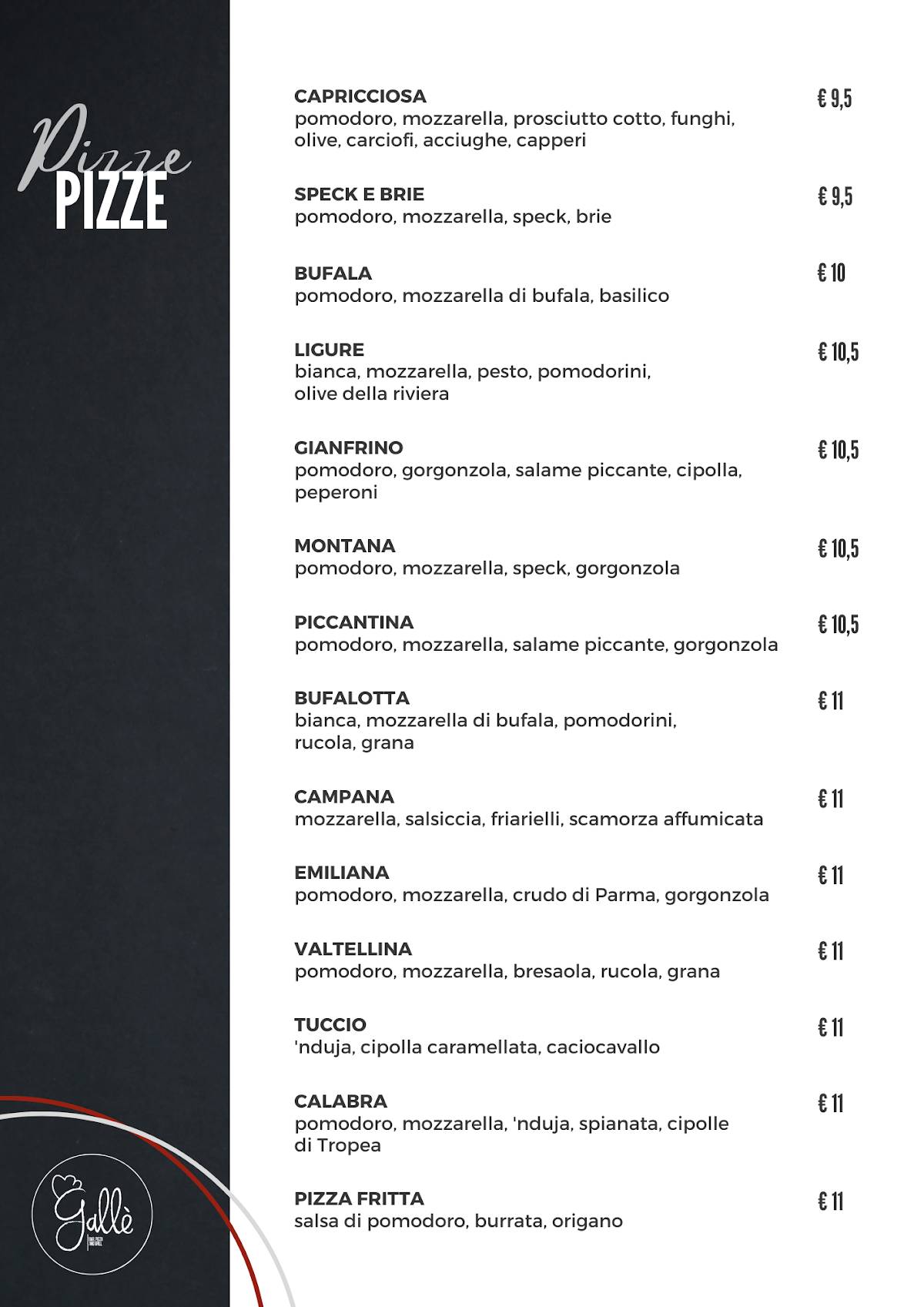 Menu di Gallè | Ristorante Bar Pizza & Grill 