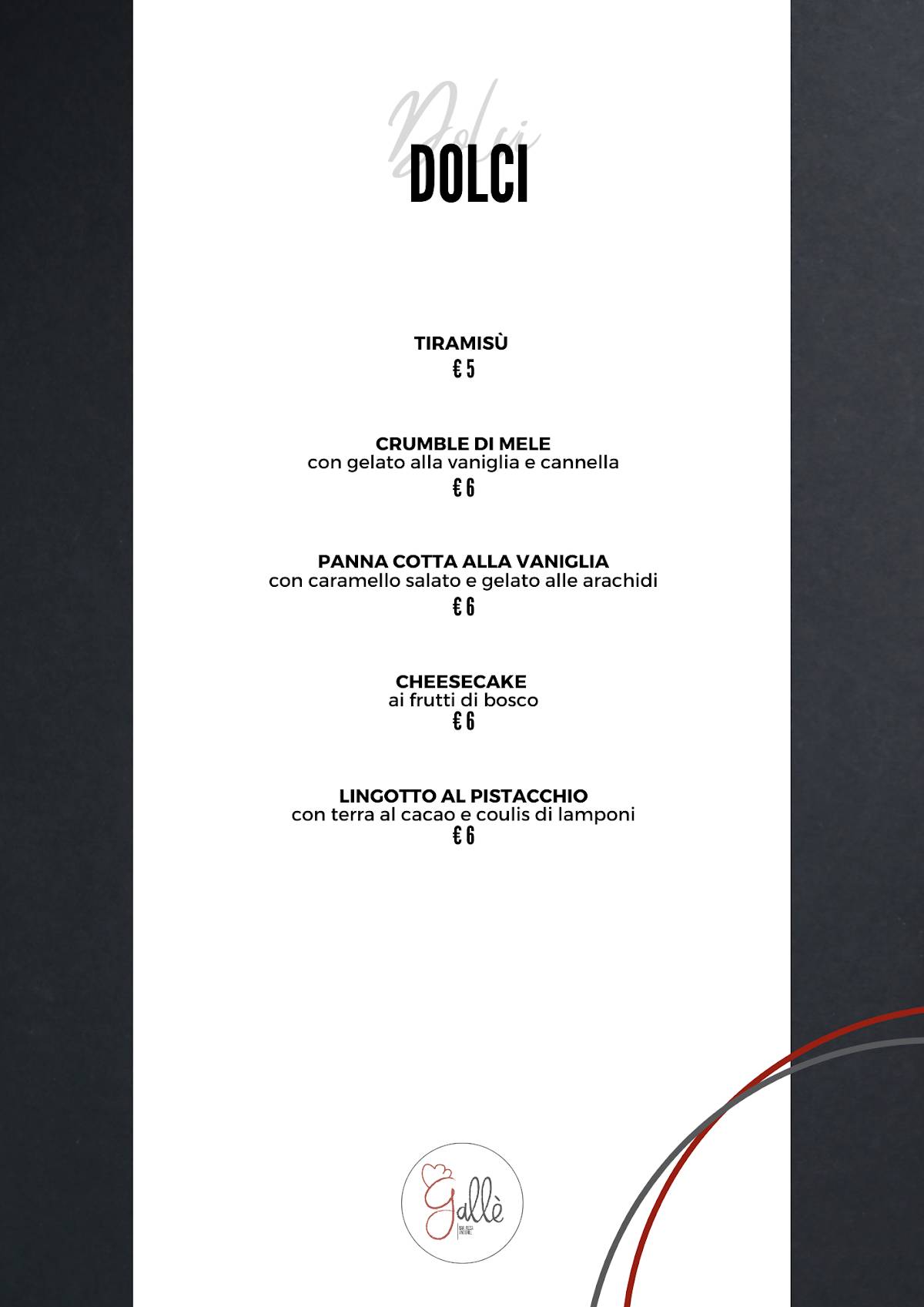 Menu di Gallè | Ristorante Bar Pizza & Grill 