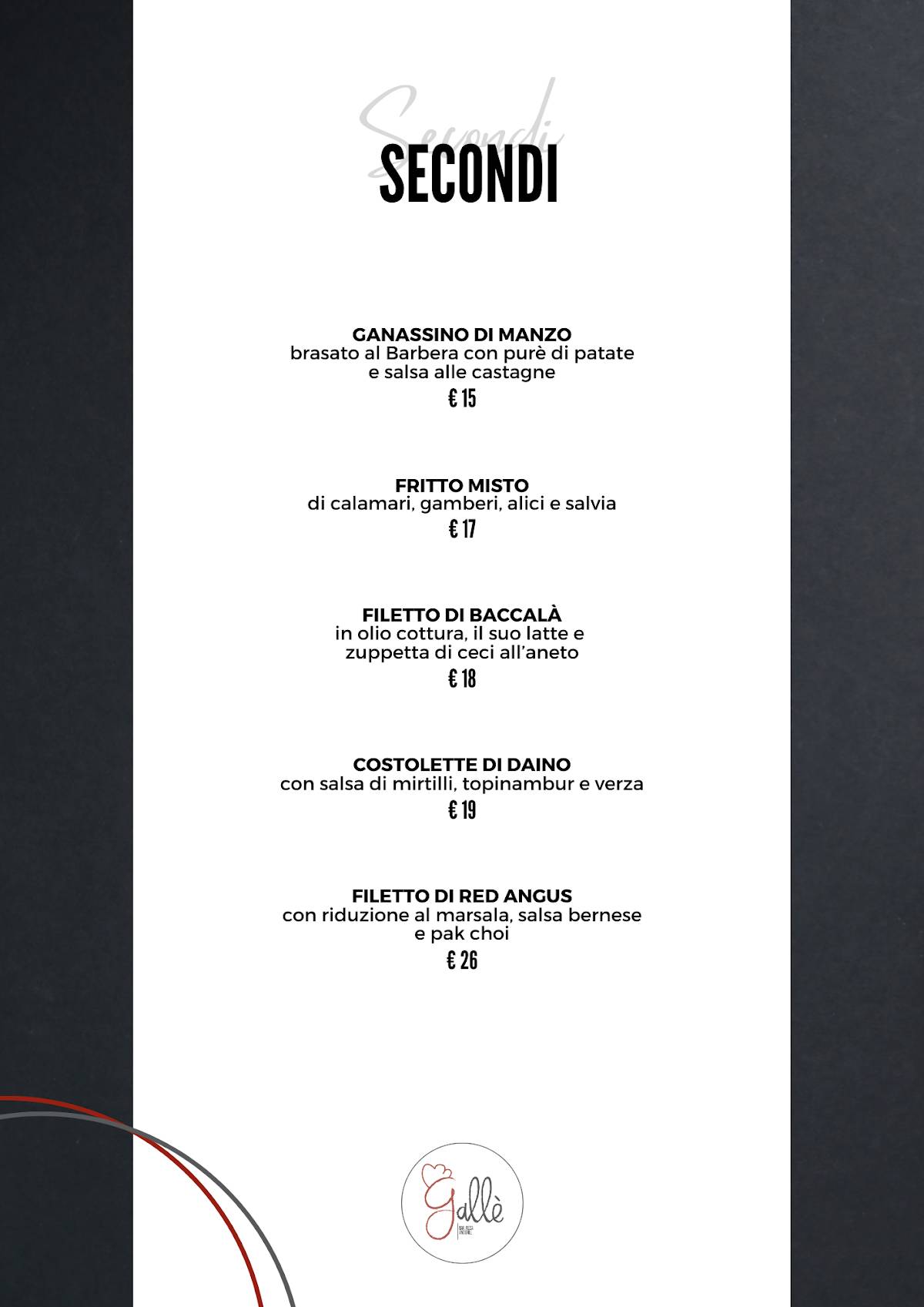 Menu di Gallè | Ristorante Bar Pizza & Grill 