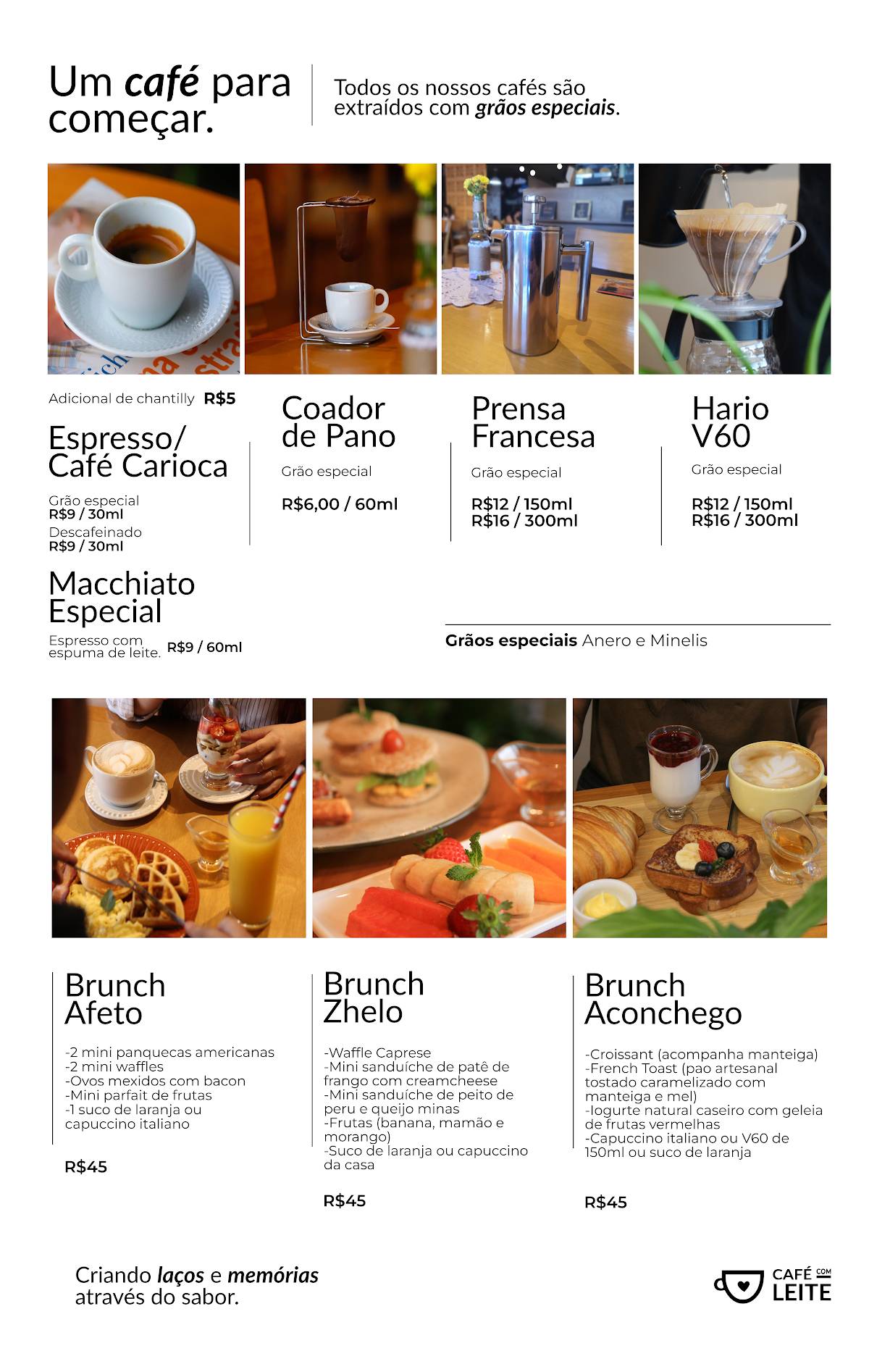 CaFÉ com Leite Gama cardápio
