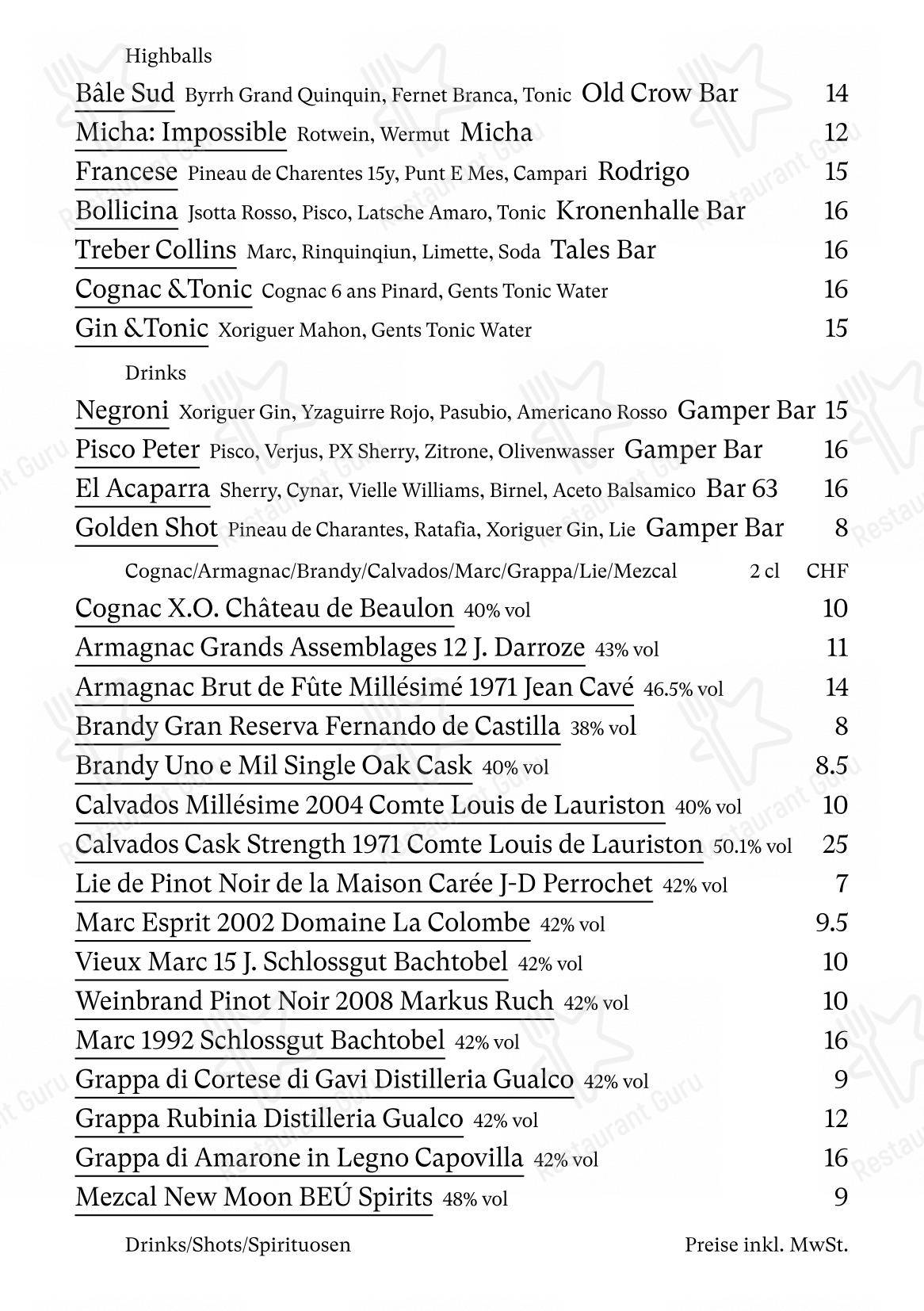 菜单 per Gamper Restaurant in Zurigo