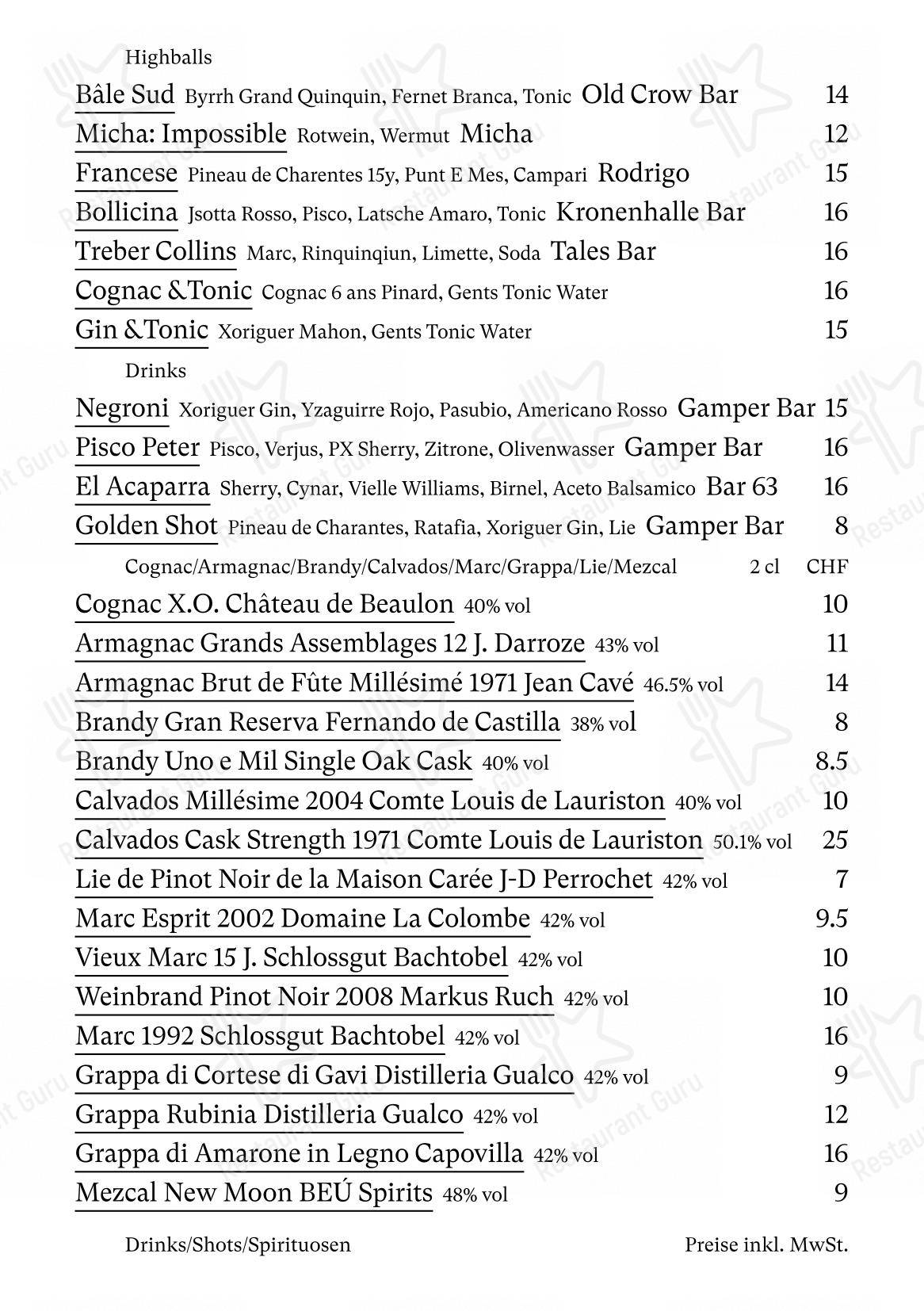 Gamper Restaurant in Zurigo - Основное меню