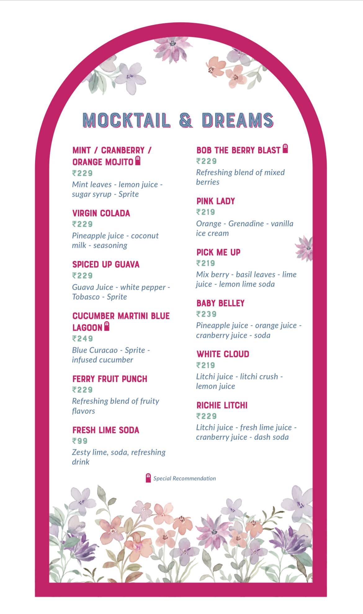 The Pink Door restaurant , Kudasan, Gandhinagar menu