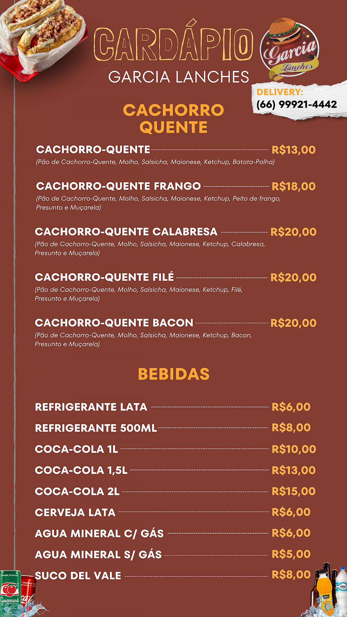 Garcia lanches Lanchonete e Hamburgueria em Sinop cardápio