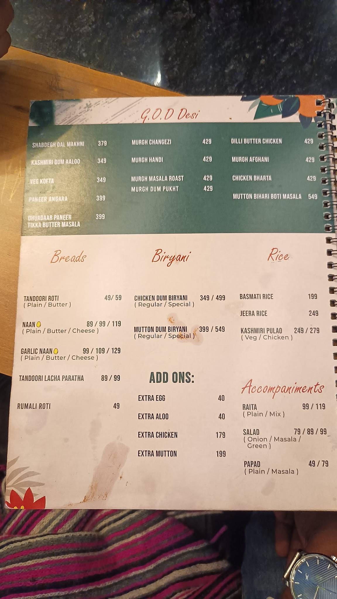 Garden of Dreams menu