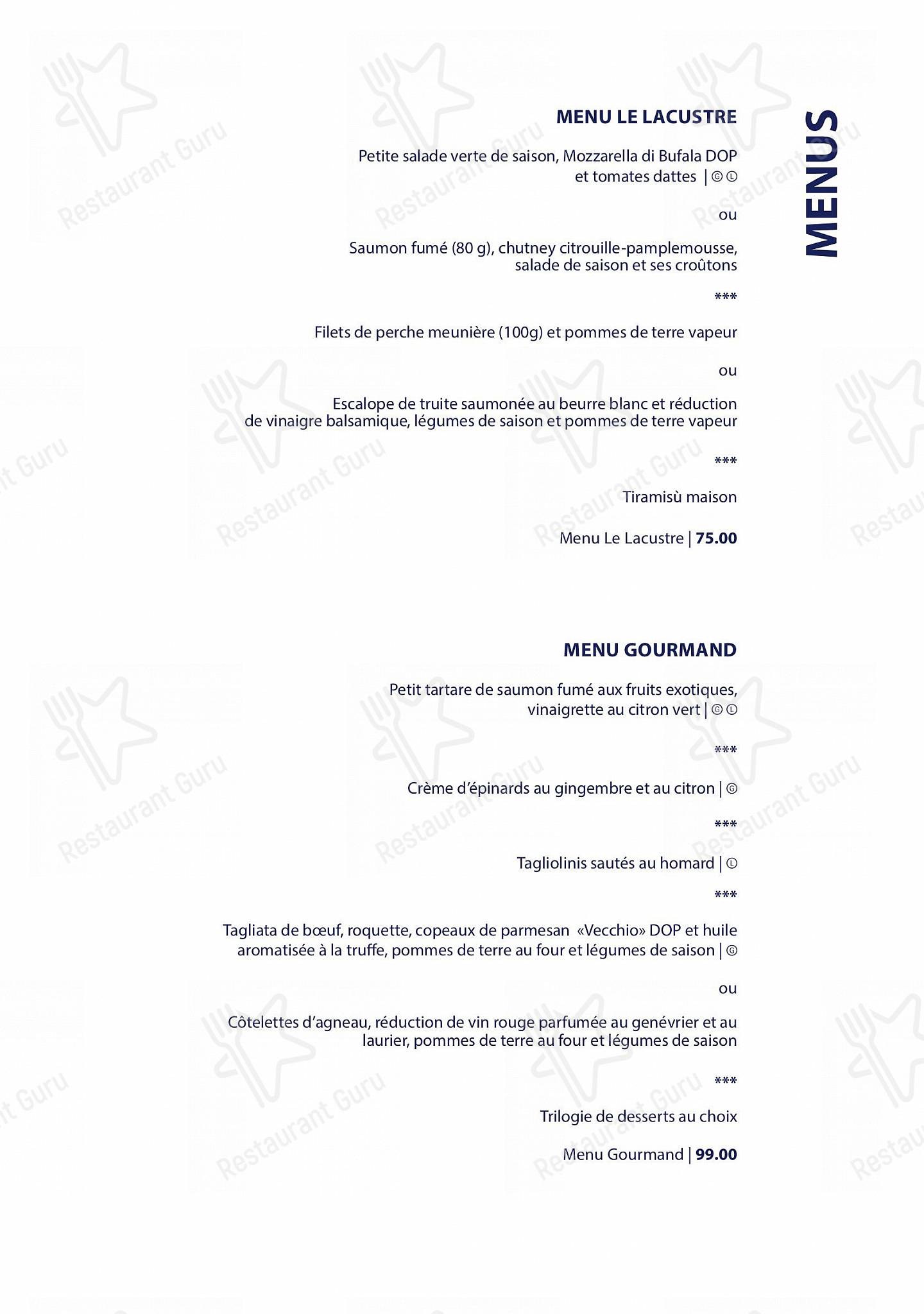 Menu di Restaurant Le Lacustre - Menu