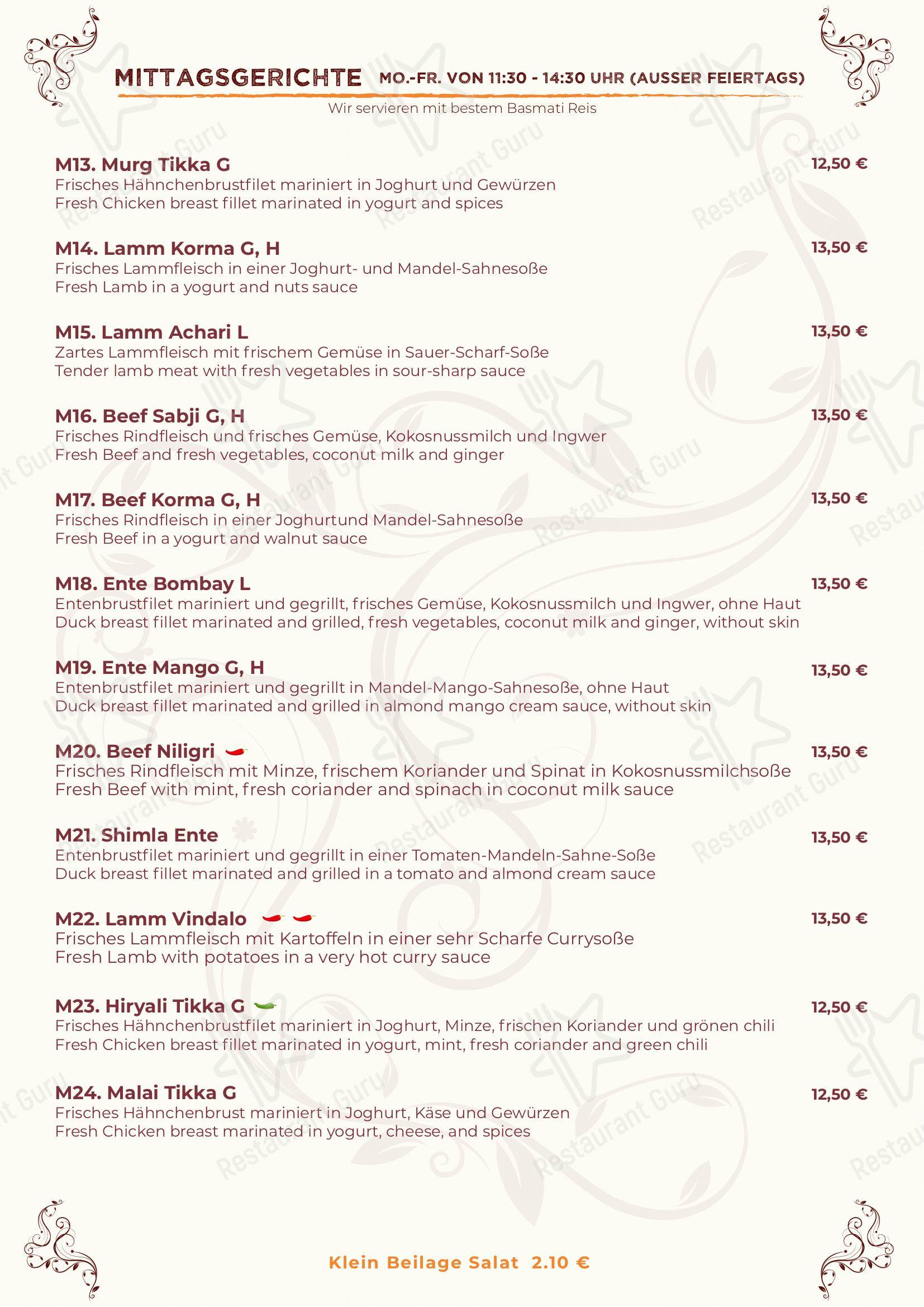Menu pour Indisches Spezialität Restaurant Shimla Germering restaurant