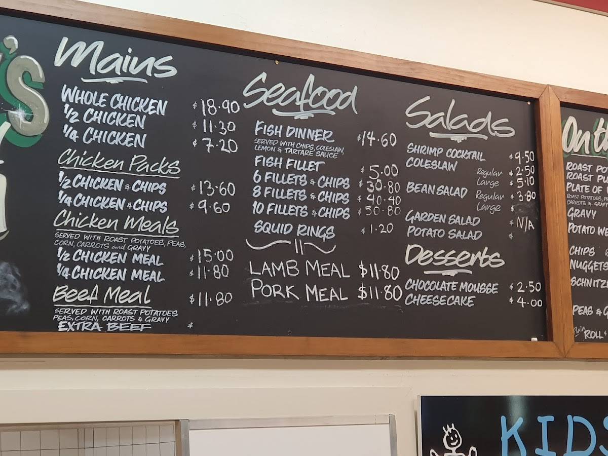 Menu at Gerry’s Charcoal Chicken restaurant, Upper Hutt