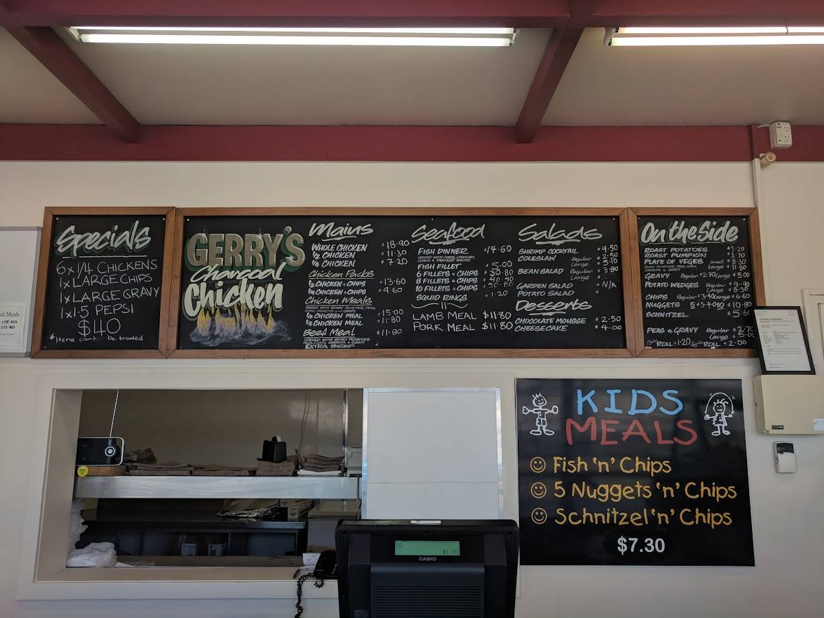 Menu at Gerry’s Charcoal Chicken restaurant, Upper Hutt