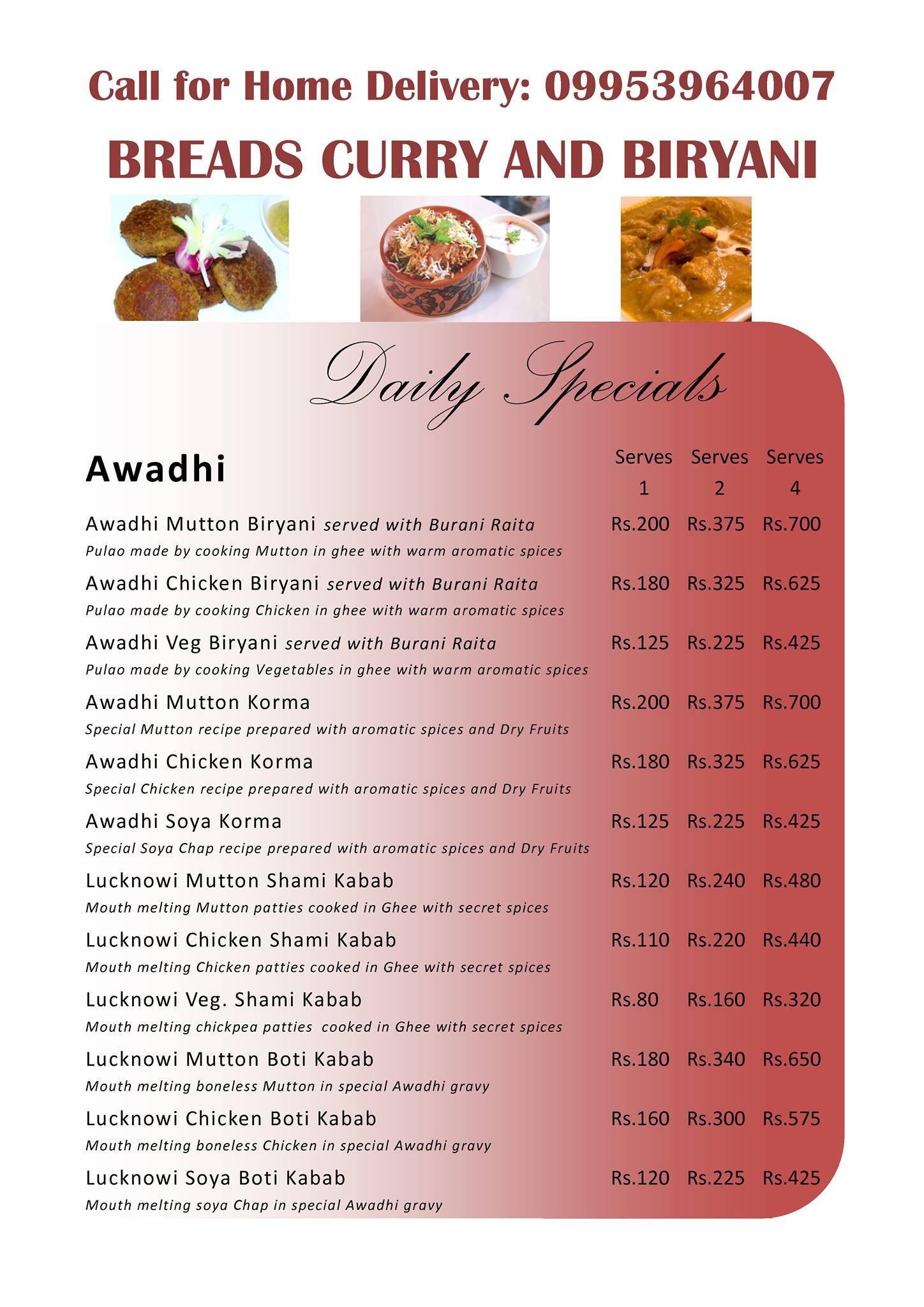 Breads Curry & Biryani menu