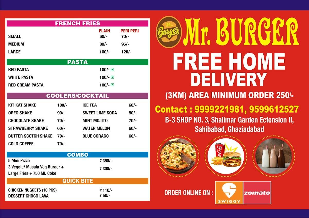 Mr Burger menu