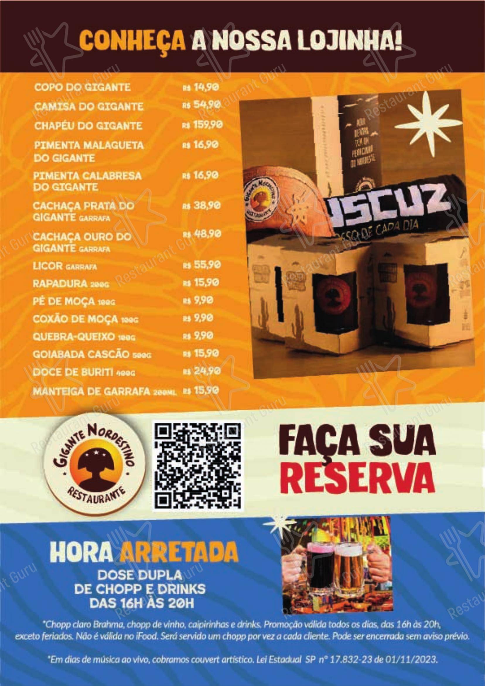 Menu para Gigante Nordestino em Rio de Janeiro