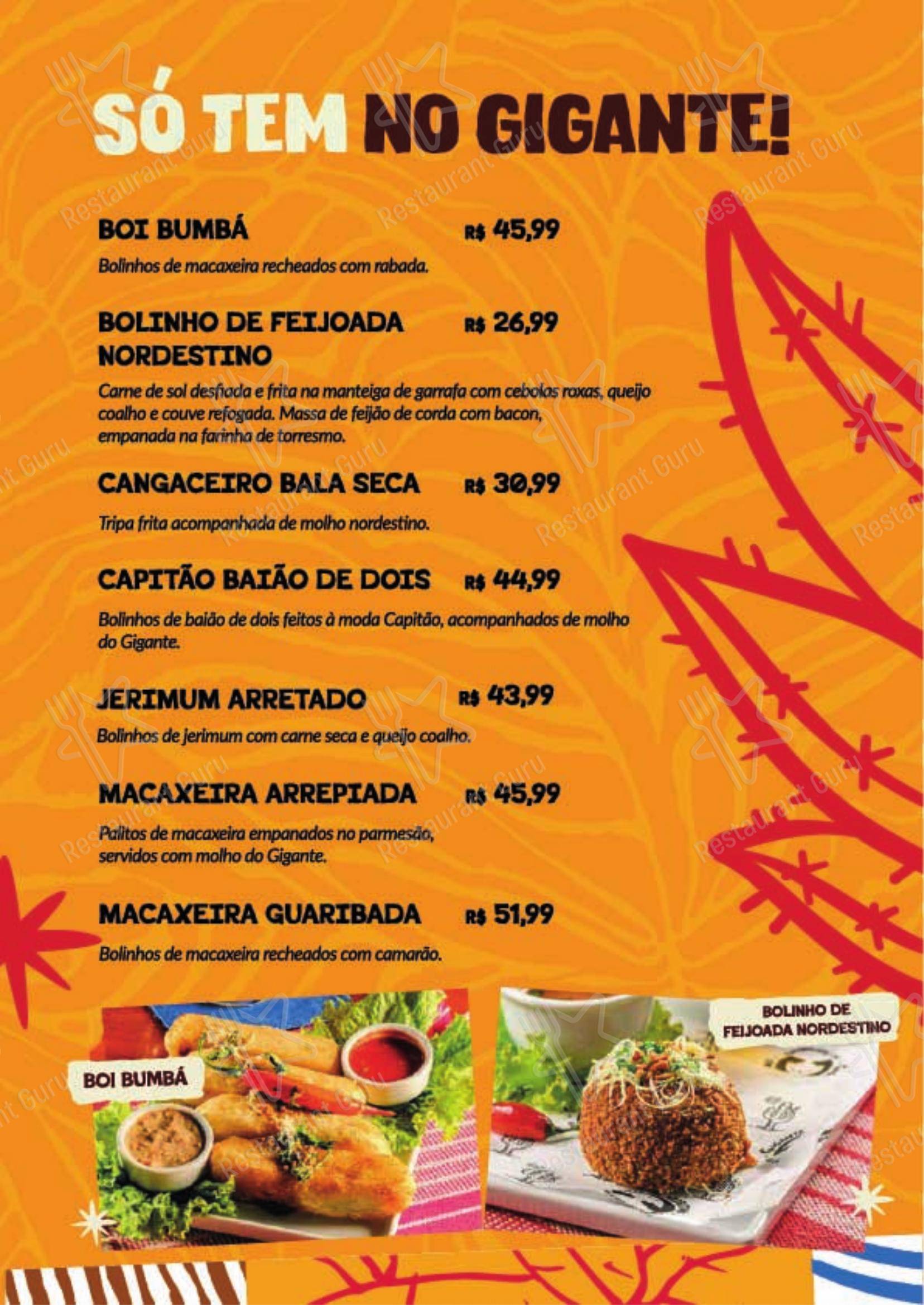 Menu para Gigante Nordestino restaurante