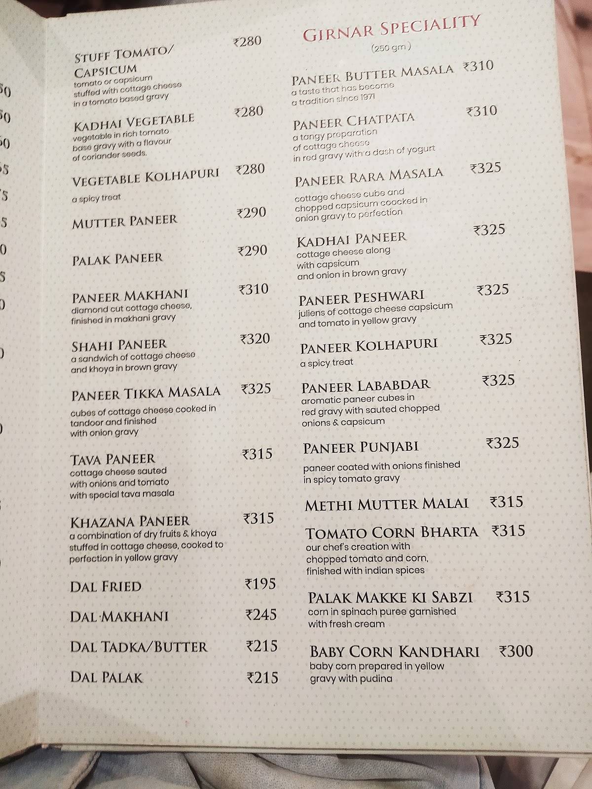 Girnar Restaurant menu