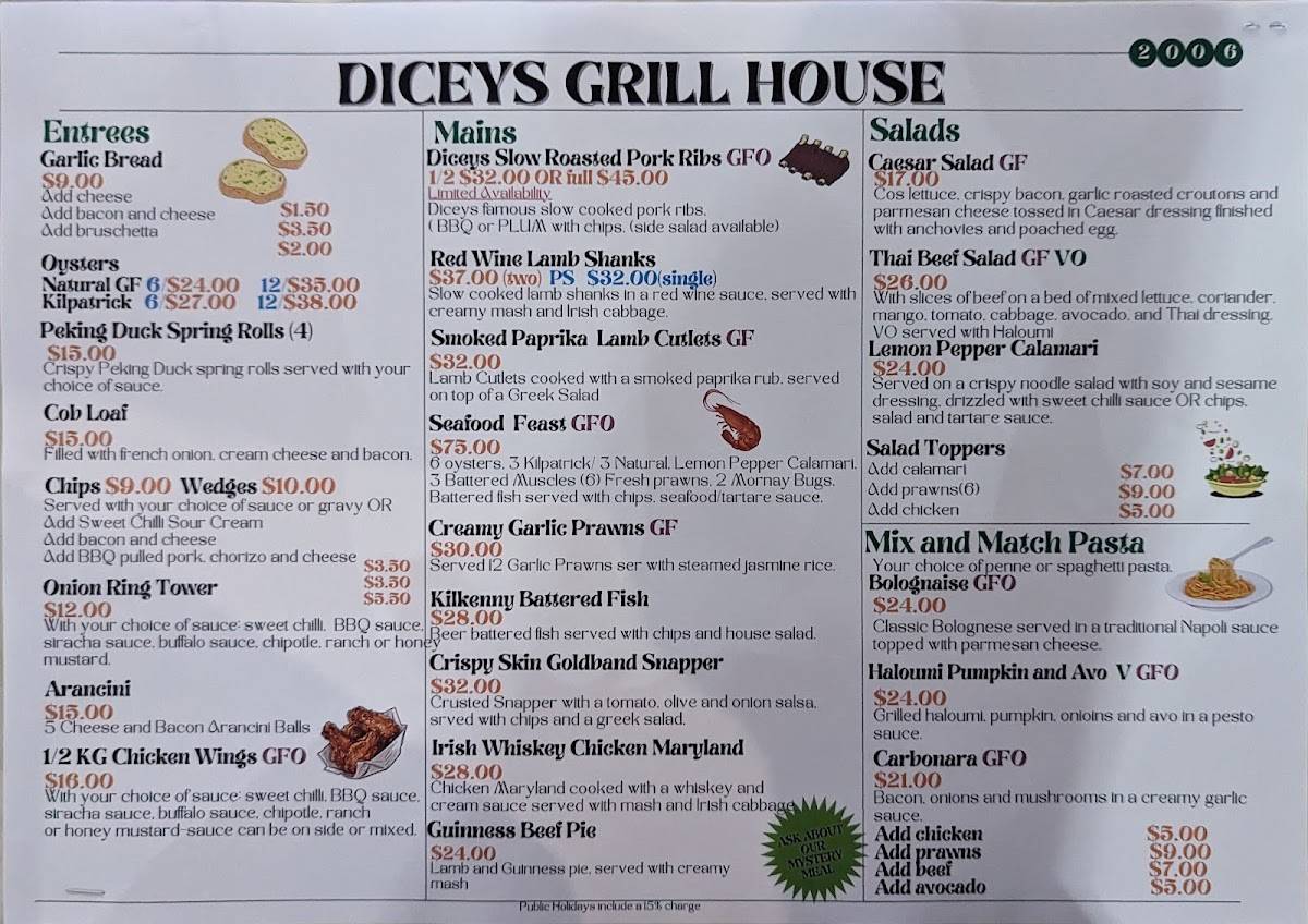 Menu at Dicey's Bar And Grill, West Gladstone