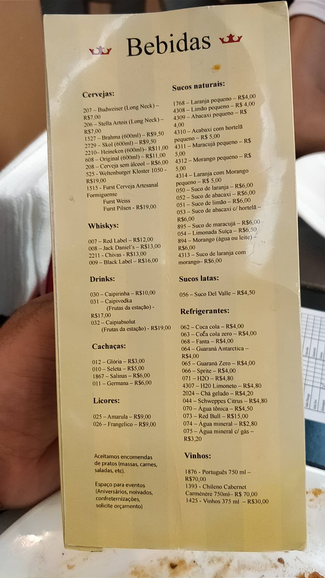 Glória Restaurante cardápio
