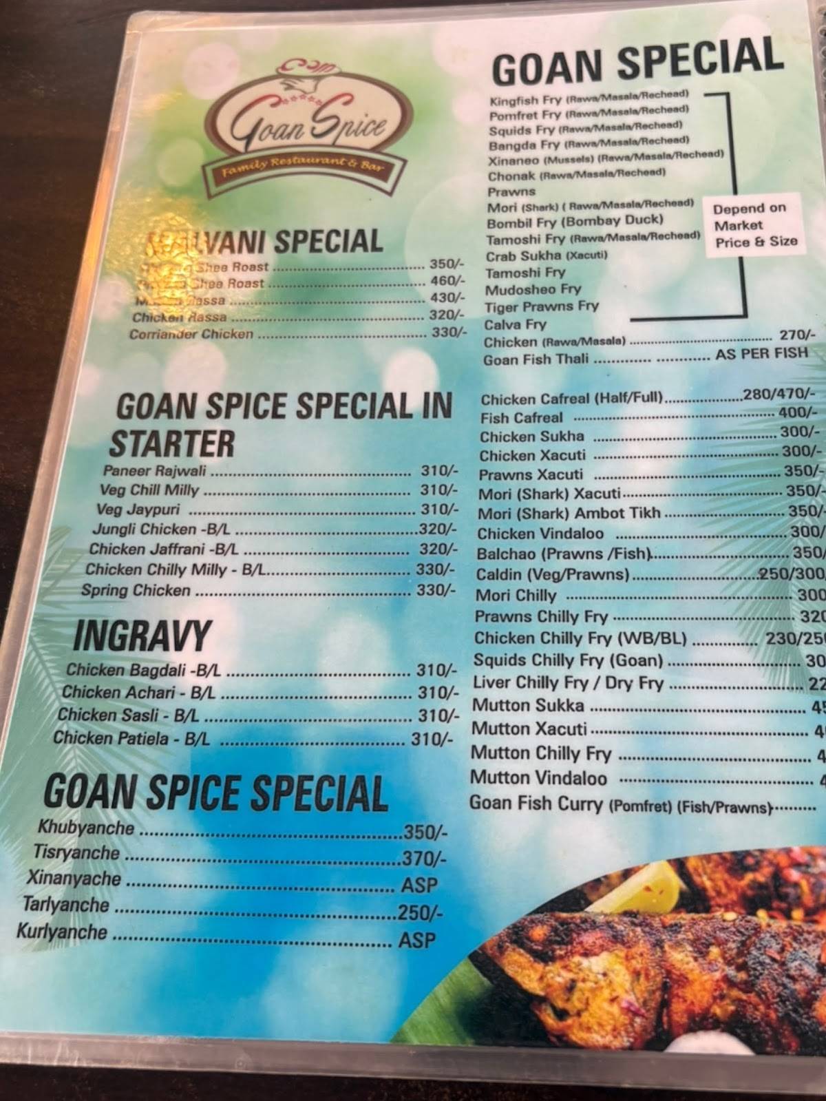 Goan Spice menu
