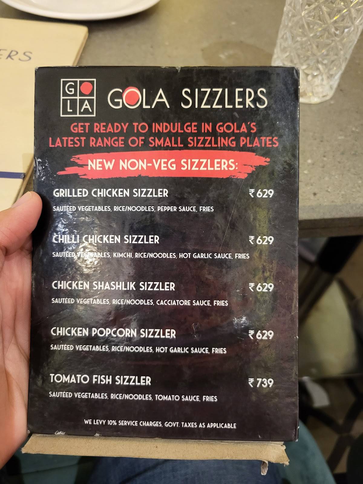 Gola Sizzlers, Lulu Mall menu