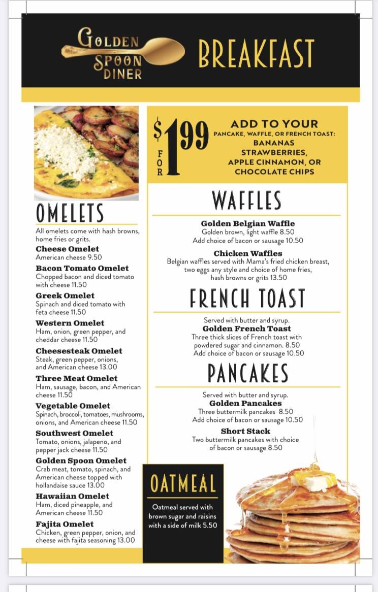 Menu at Golden Spoon Diner restaurant, Ocala