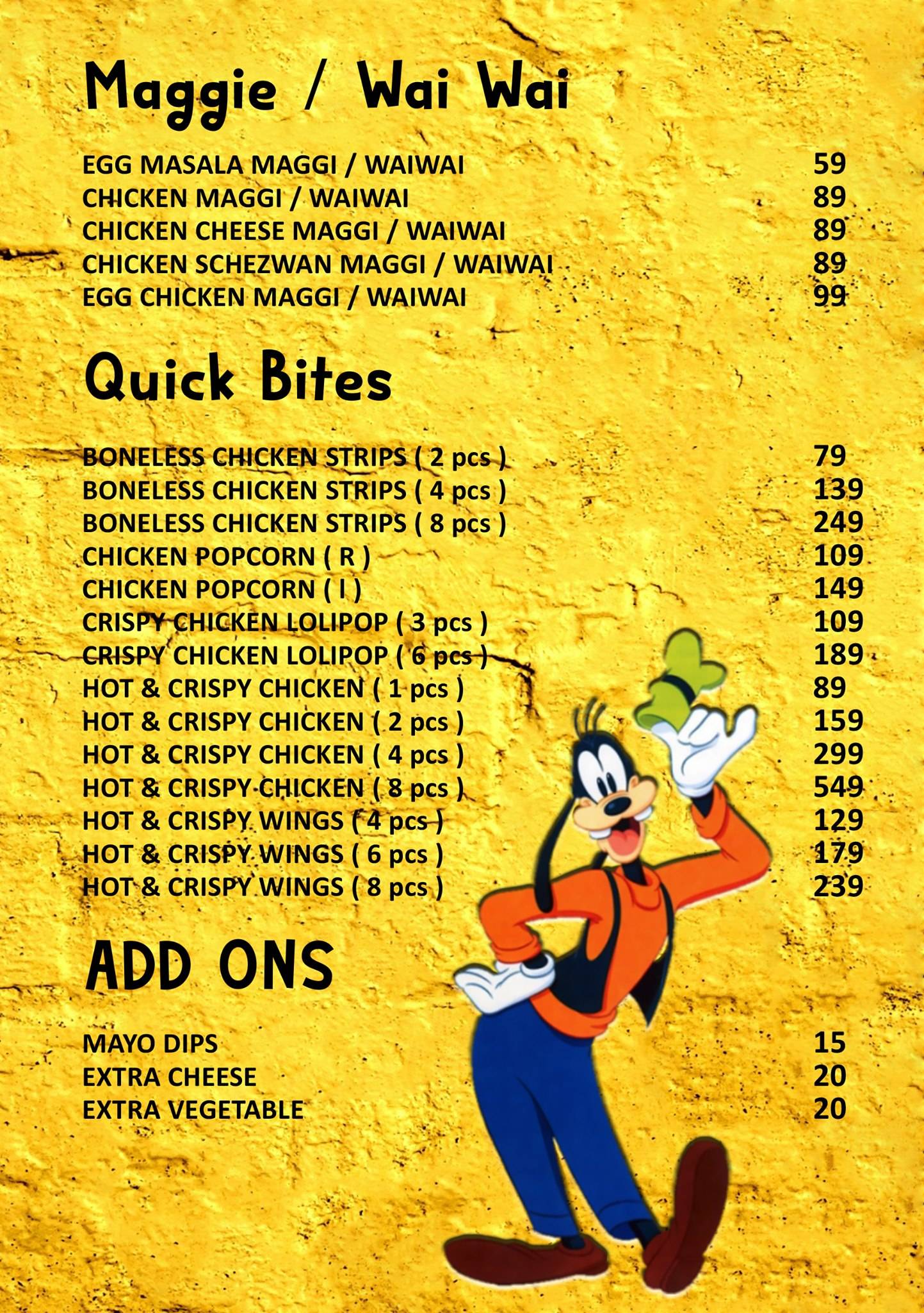 Goofys Cafe menu