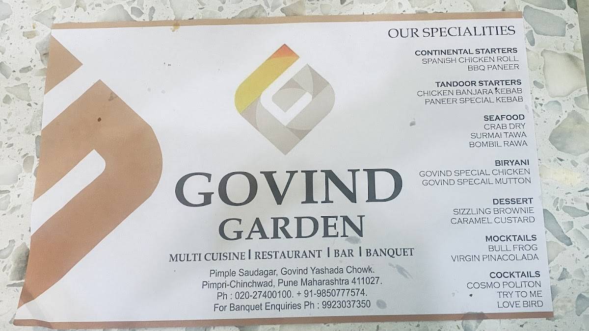 Hotel Govind Garden menu
