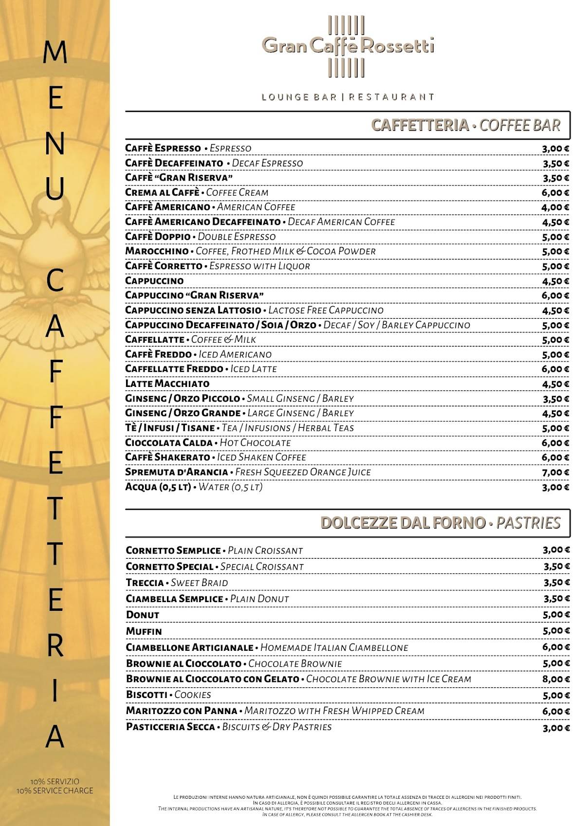 Menu di Gran Caffè Rossetti 
