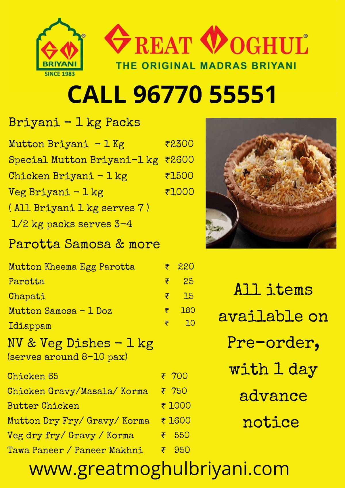 Great Moghul Briyani menu