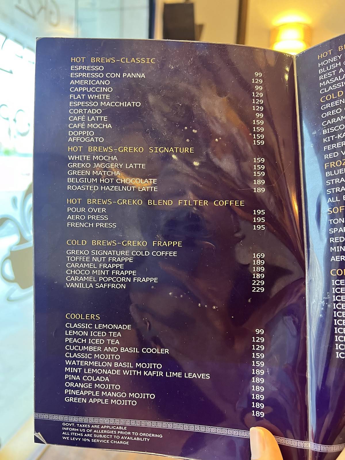 Greko Espresso Bar Coffee Shop menu