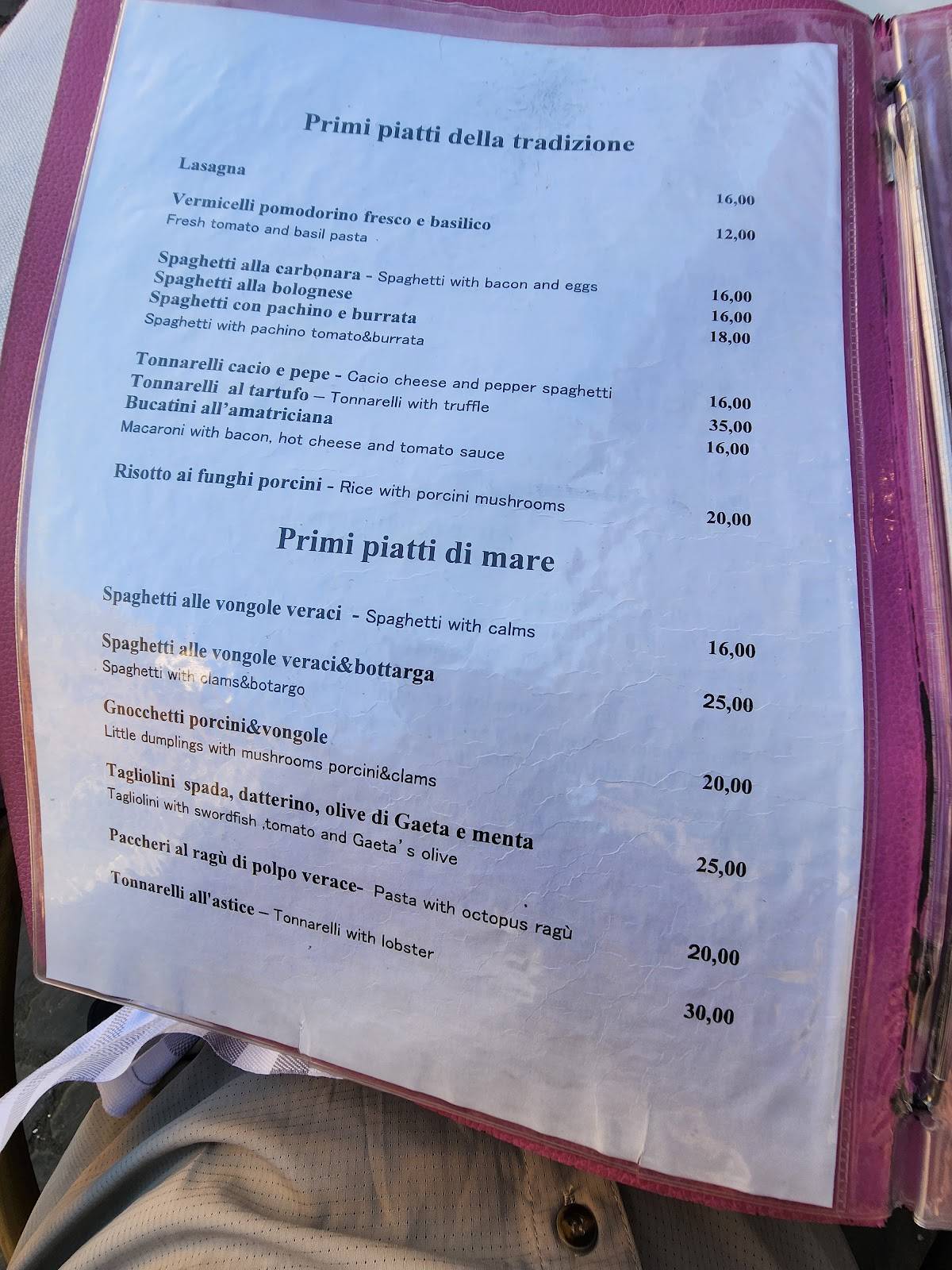 Menu di Ristorante Di Rienzo al Pantheon 