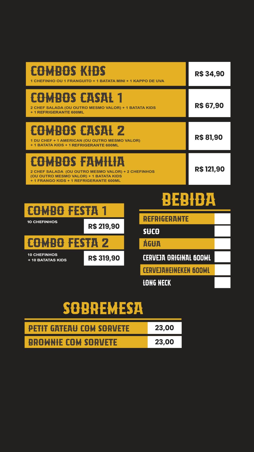 Chef sobre rodas cardápio