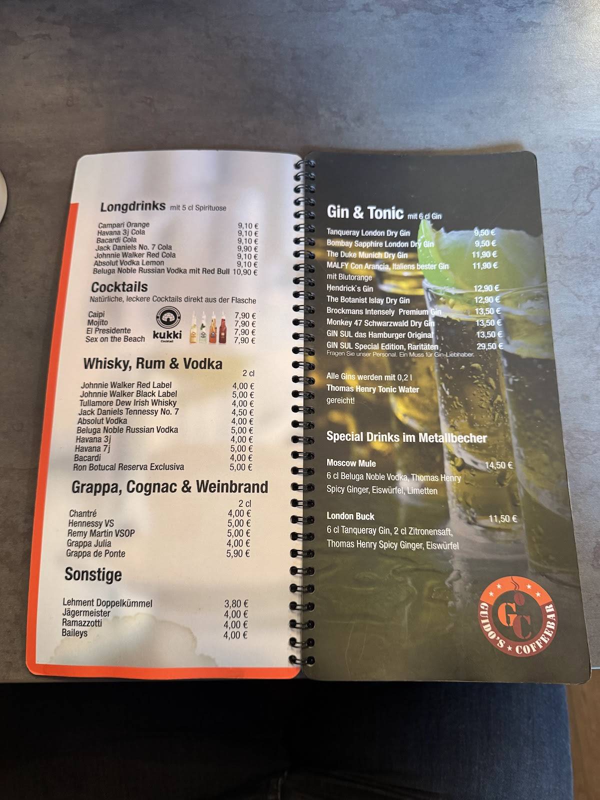 Menu de Guido's Coffeebar
