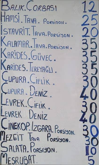 Menu de Güney Balık Evi