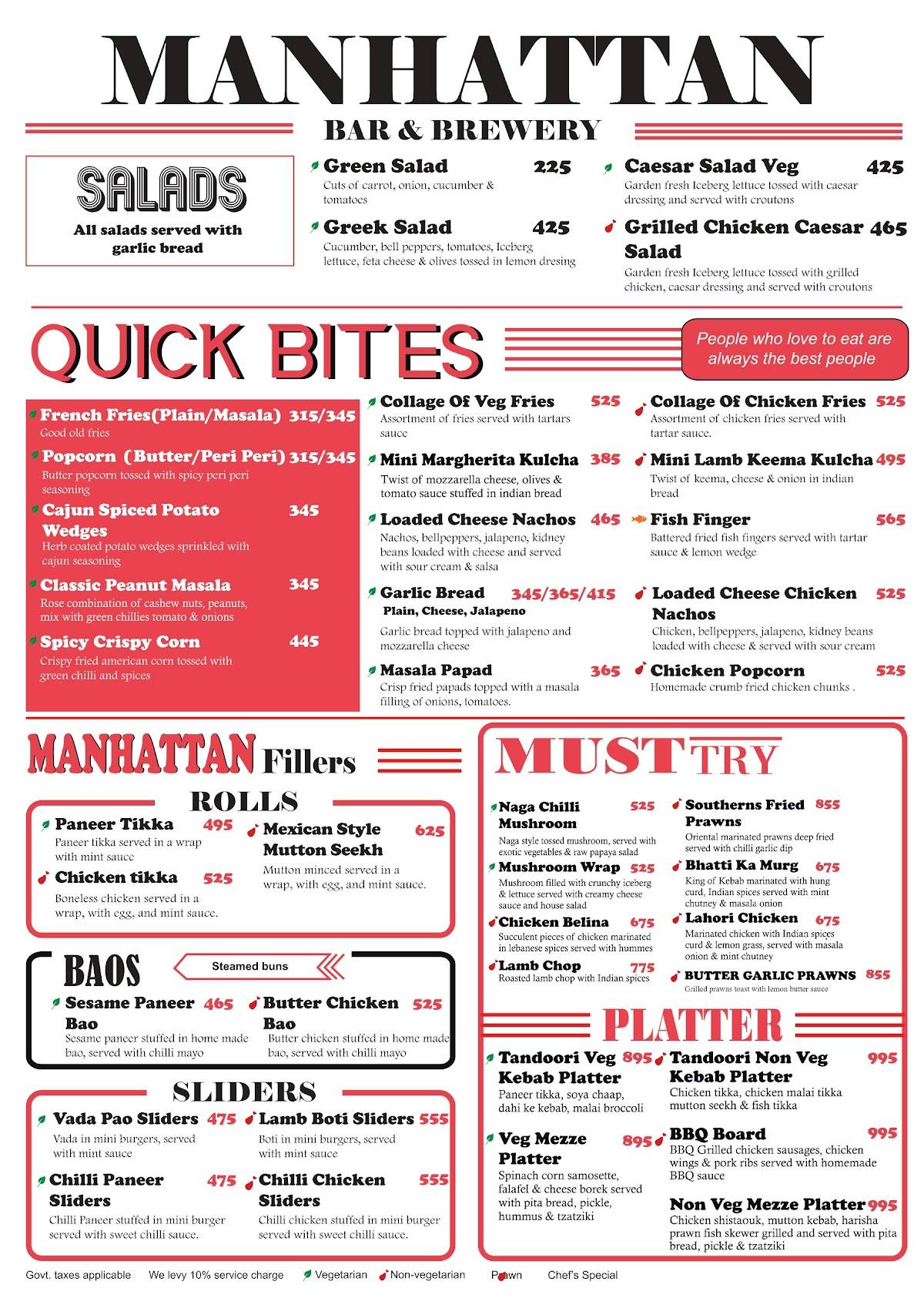 Manhattan Bar & Brewery menu