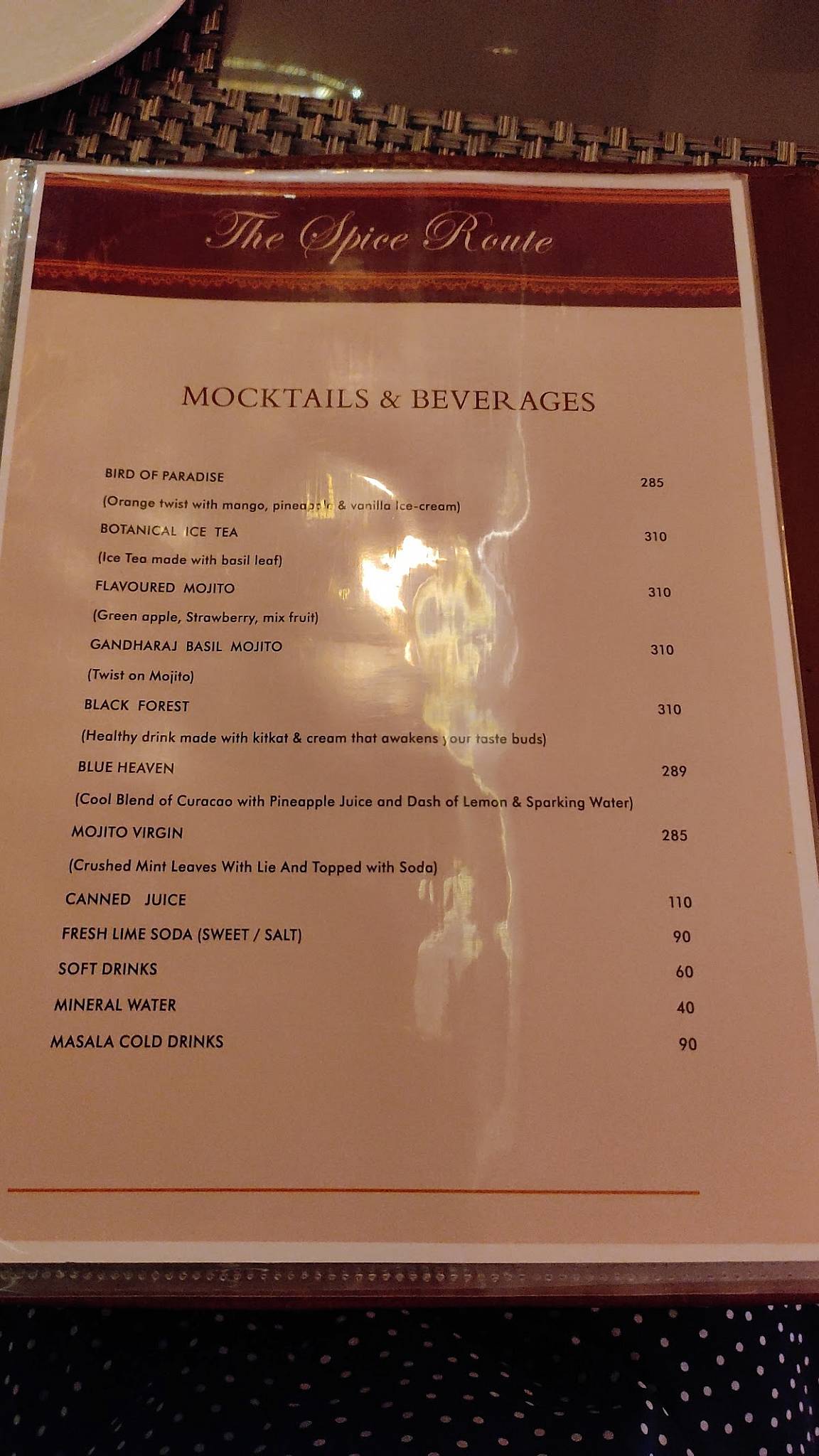 The Spice Route menu