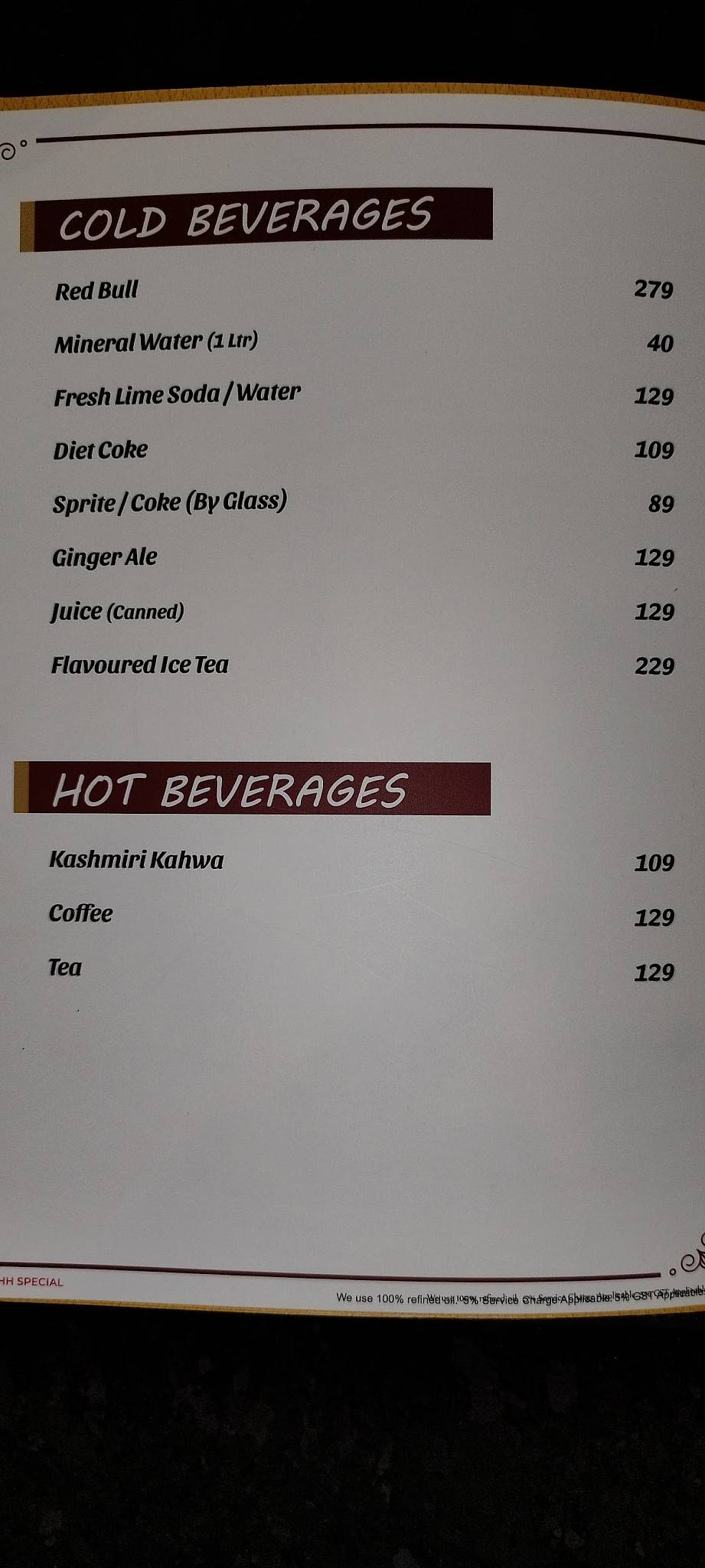 HER HIGHNESS RESTAURANT & COCKTAIL BAR menu