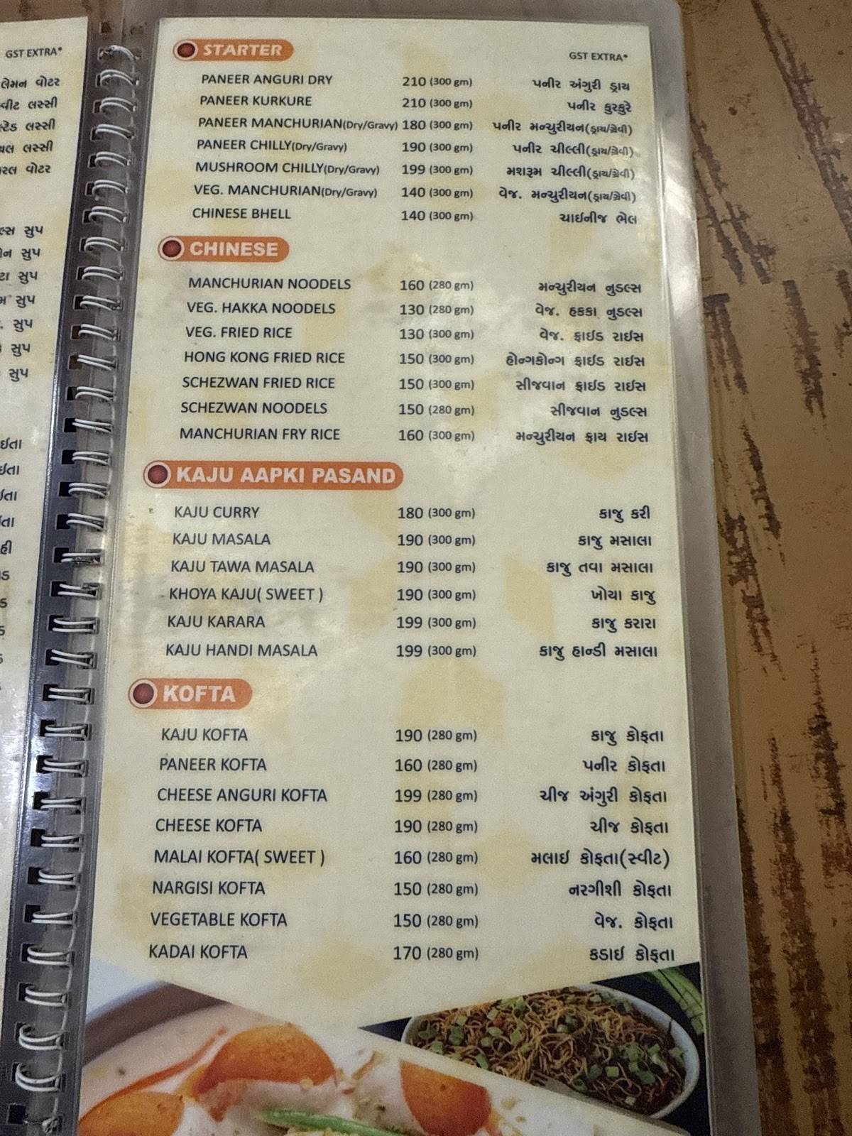 ANAND RESTAURANT menu